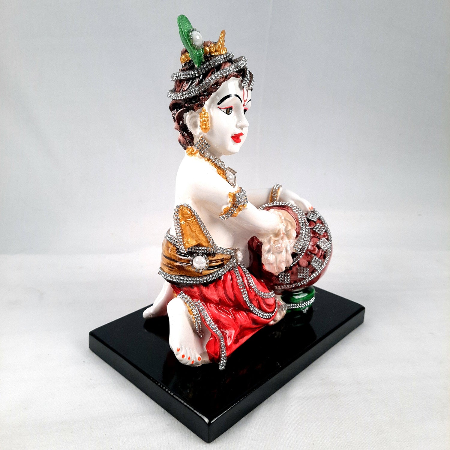 Bal Gopal Statue | Laddu Gopal Idol With Premium Finish & Beads Work | Makhan Chor Baby Krishna Murti - for Pooja, Home, Office Decor & Gifts - 7 Inch - apkamart