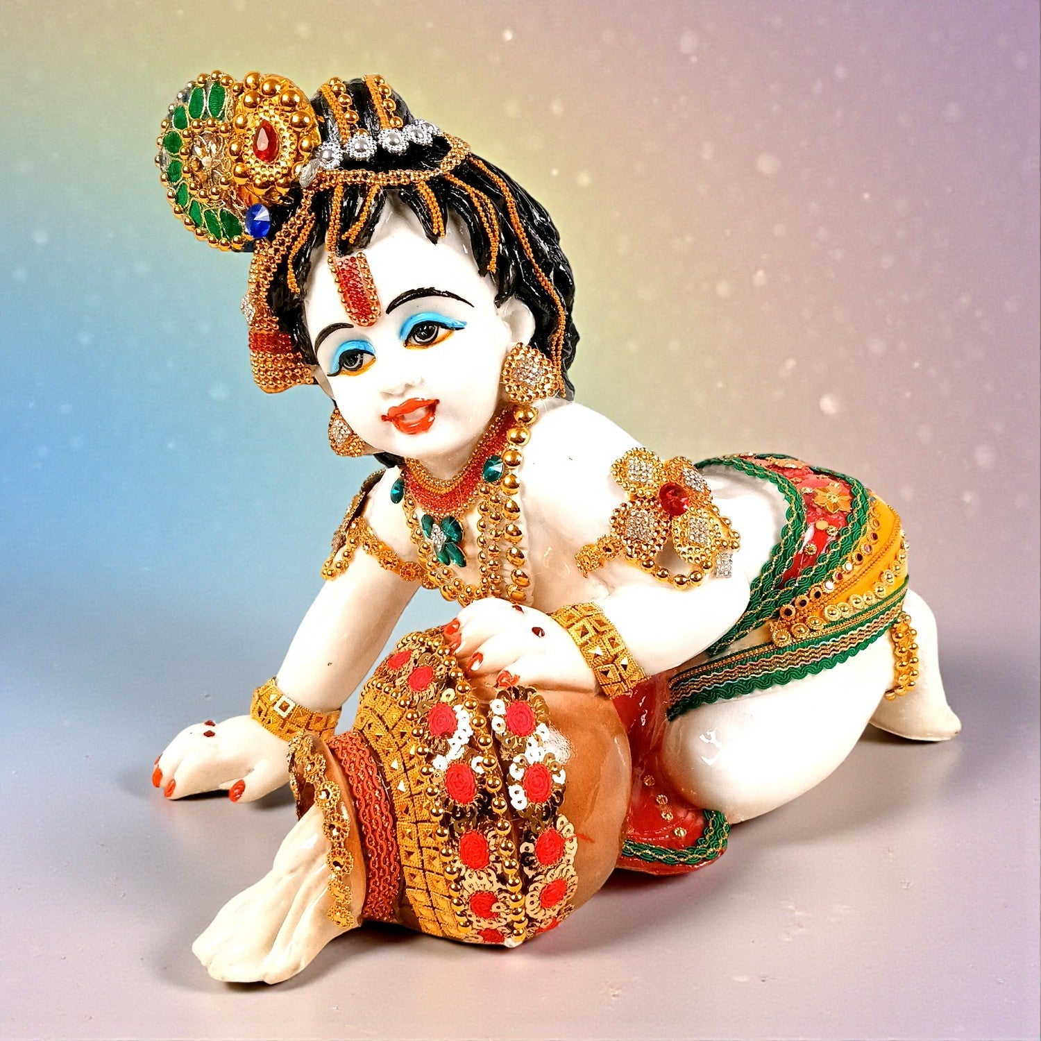 Bal Gopal Krishna Statue | Laddu Gopal dol for Home, Pooja Room & Vastu | Religious Table Decor & Diwali Gift - 13 Inch - Apkamart