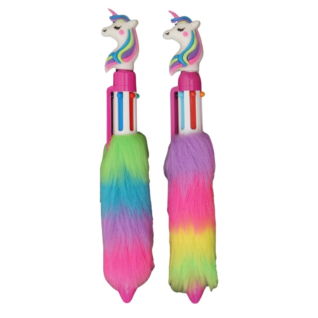 Pen Unicorn Fiur Design | Ballpoint Pen Feather Design | Push Button Multicolor Pen - for Students, Kids, Girls, Boys, School, Drawing, Birthday Gift & Return Gifts - Apkamart #Style_pack of 2