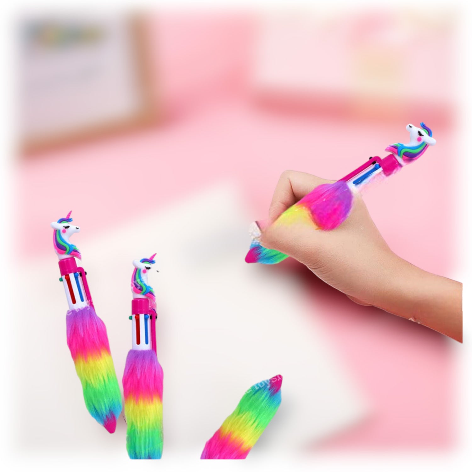 Pen Unicorn Fiur Design | Ballpoint Pen Feather Design | Push Button Multicolor Pen - for Students, Kids, Girls, Boys, School, Drawing, Birthday Gift & Return Gifts - Apkamart 
