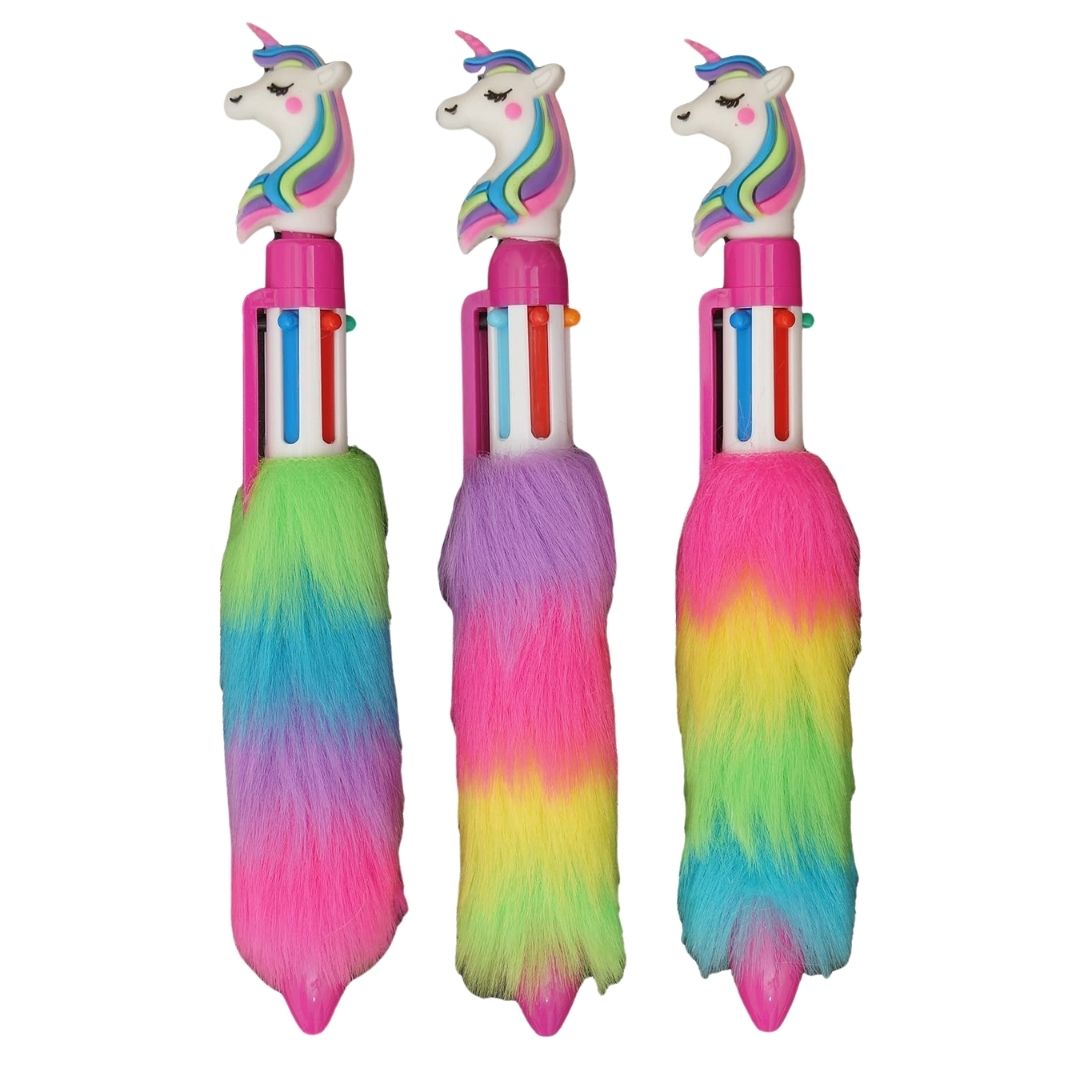 Pen Unicorn Fiur Design | Ballpoint Pen Feather Design | Push Button Multicolor Pen - for Students, Kids, Girls, Boys, School, Drawing, Birthday Gift & Return Gifts - Apkamart #Style_pack of 3
