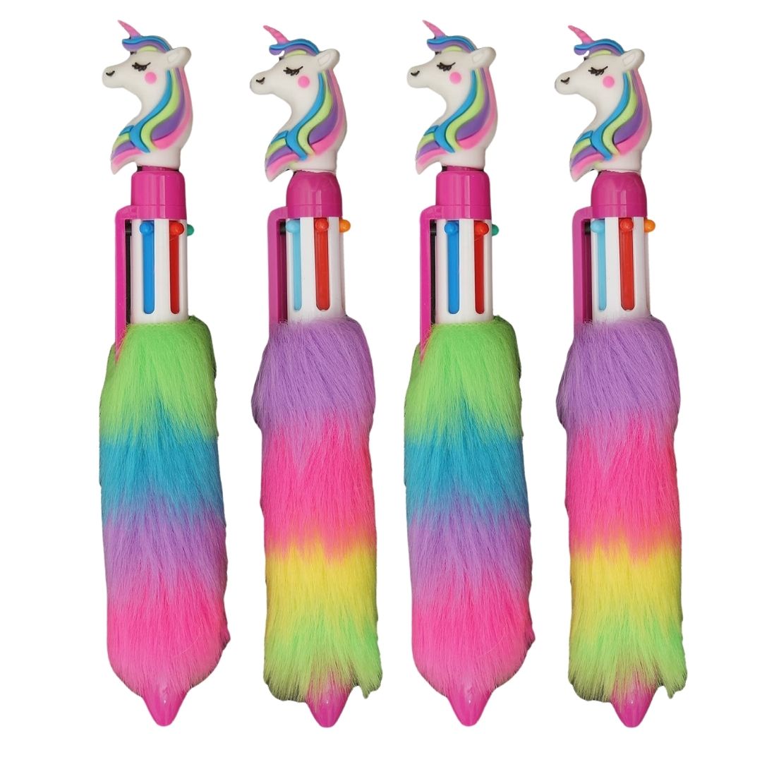 Pen Unicorn Fiur Design | Ballpoint Pen Feather Design | Push Button Multicolor Pen - for Students, Kids, Girls, Boys, School, Drawing, Birthday Gift & Return Gifts - Apkamart #Style_pack of 4