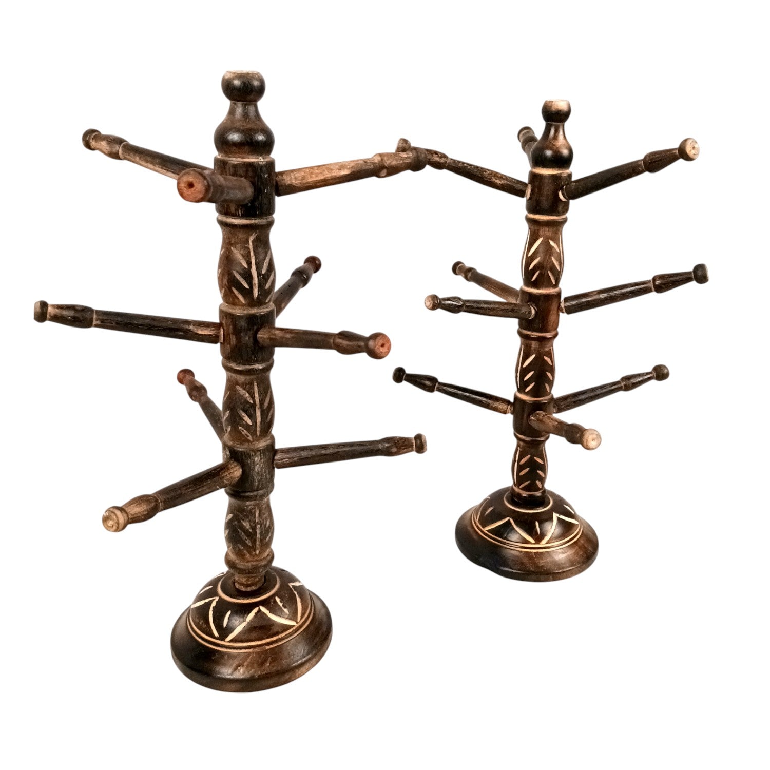 Wooden Bangle Holder 9 Tier Bar | Jewellery & Choori Stand Hanger - Tree Design - for Women / Girls, Bracelet, Jewelry Display Organizer - 15 Inch (pack Of 2) - Apkamart