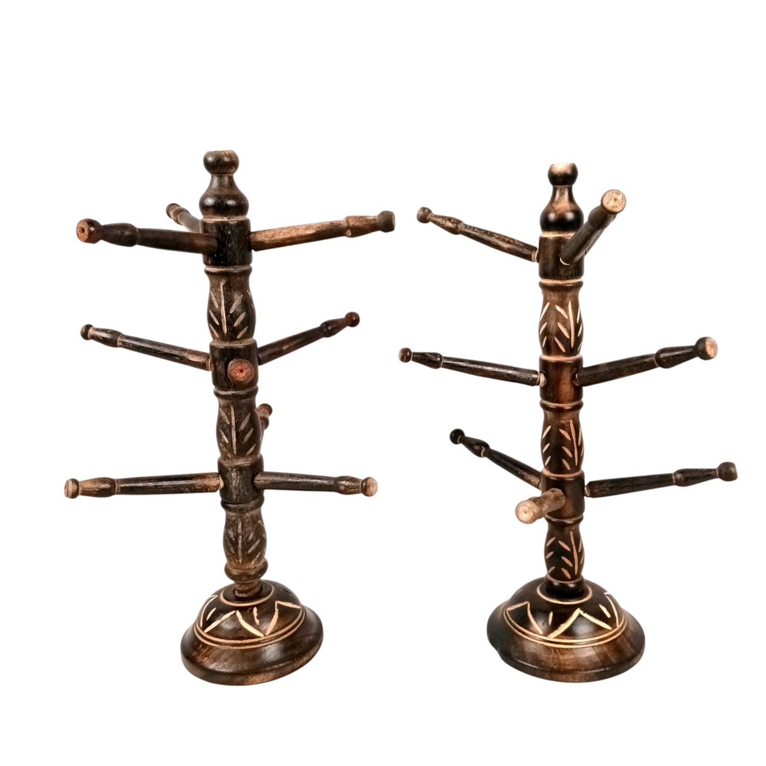 Wooden Bangle Holder 9 Tier Bar | Jewellery & Choori Stand Hanger - Tree Design - for Women / Girls, Bracelet, Jewelry Display Organizer - 15 Inch (pack Of 2) - Apkamart