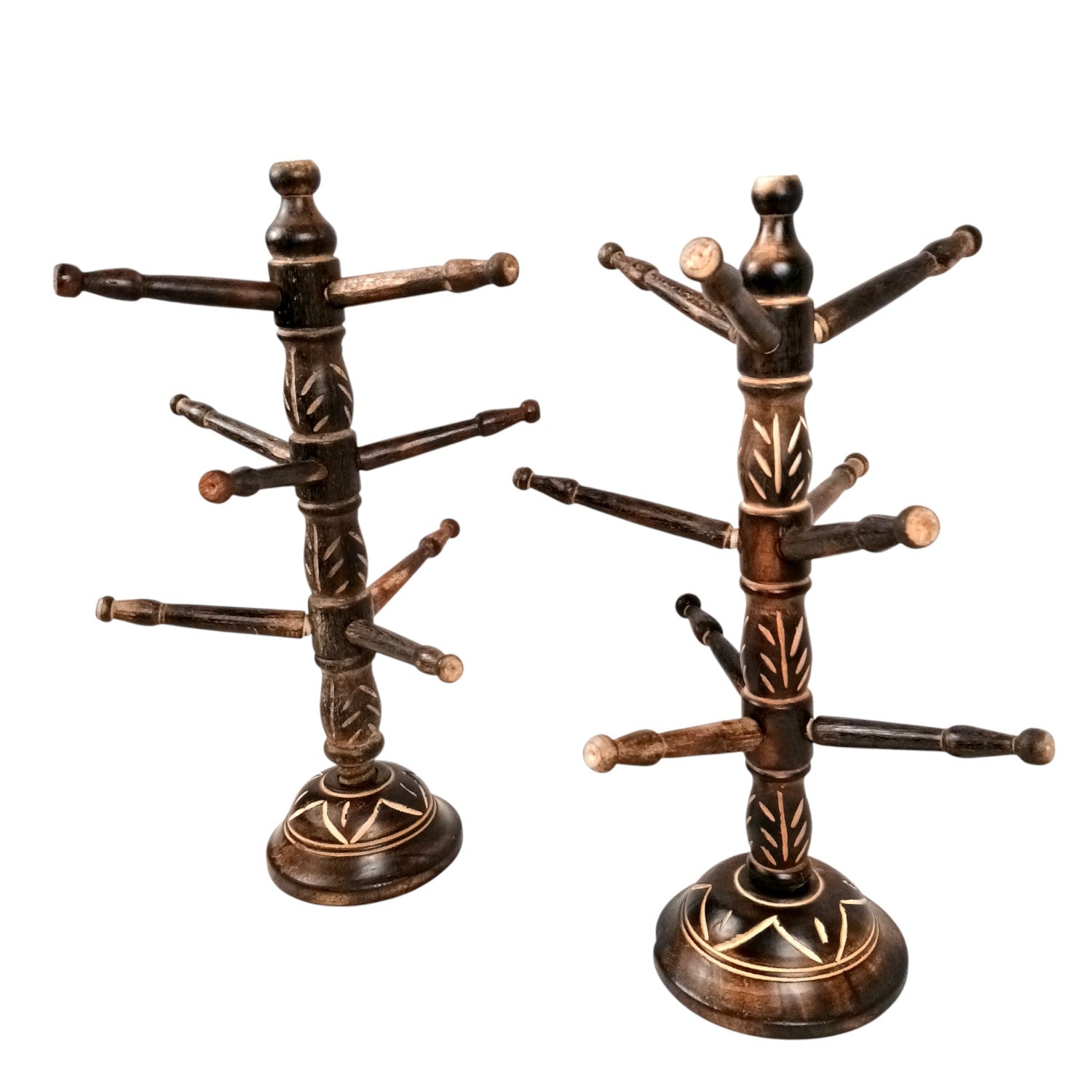 Wooden Bangle Holder 9 Tier Bar | Jewellery & Choori Stand Hanger - Tree Design - for Women / Girls, Bracelet, Jewelry Display Organizer - 15 Inch (pack Of 2) - Apkamart