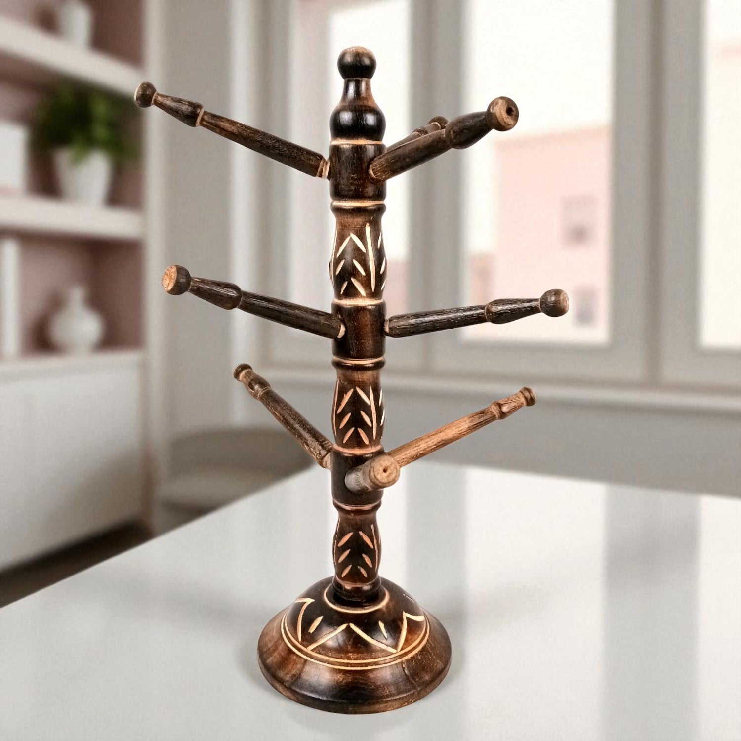 Wooden Bangle Holder 9 Tier Bar | Jewellery & Choori Stand Hanger - Tree Design - for Women / Girls, Bracelet, Jewelry Display Organizer - 15 Inch (pack Of 2) - Apkamart