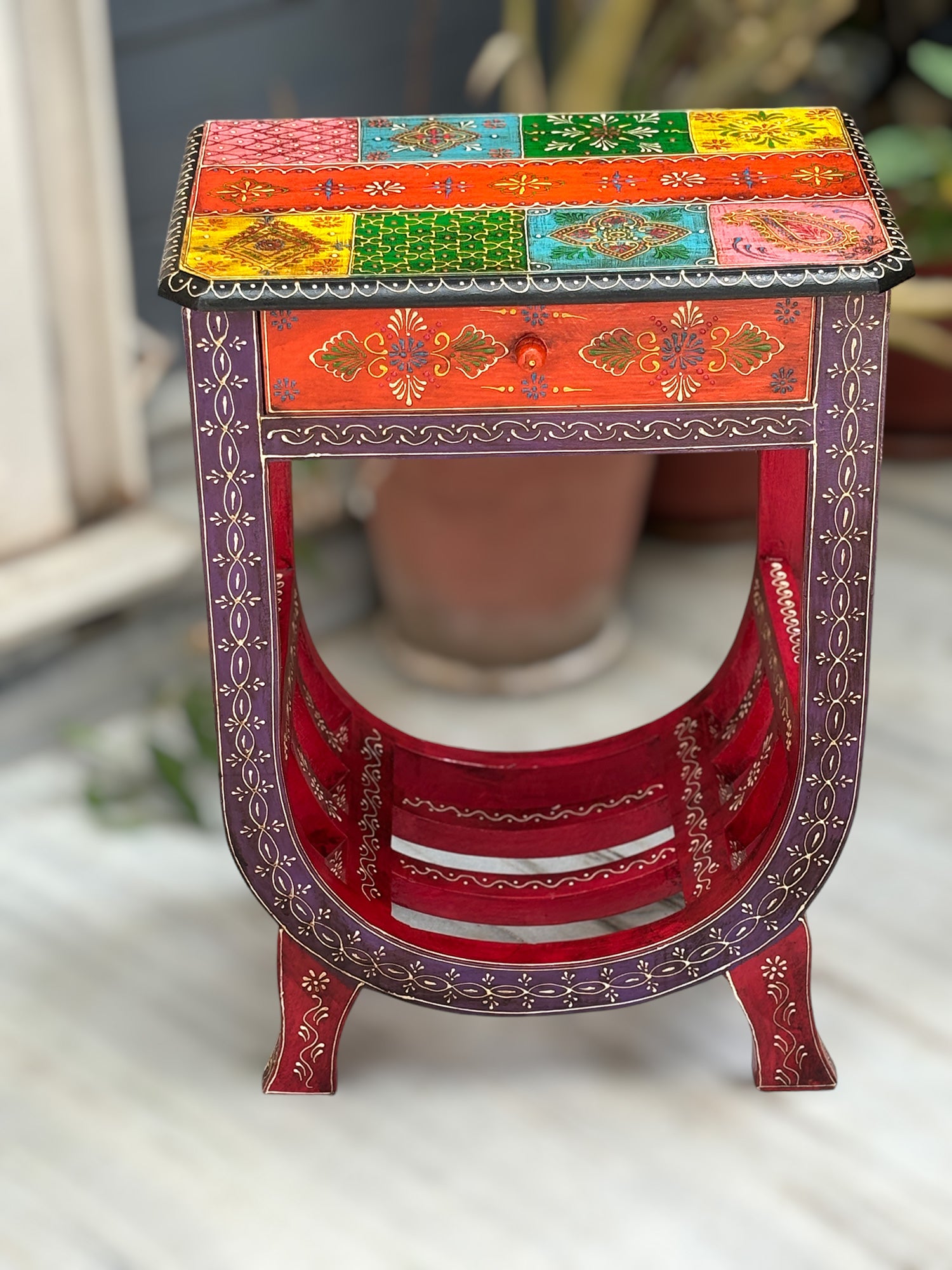 Wooden Bedside Table With Drawer | End Side Table | Coffee Tables - for Living Room, Bedside, Sofa Side, Corners, Home Decor & Gifts - 24 Inch - Apkamart #color_Purple