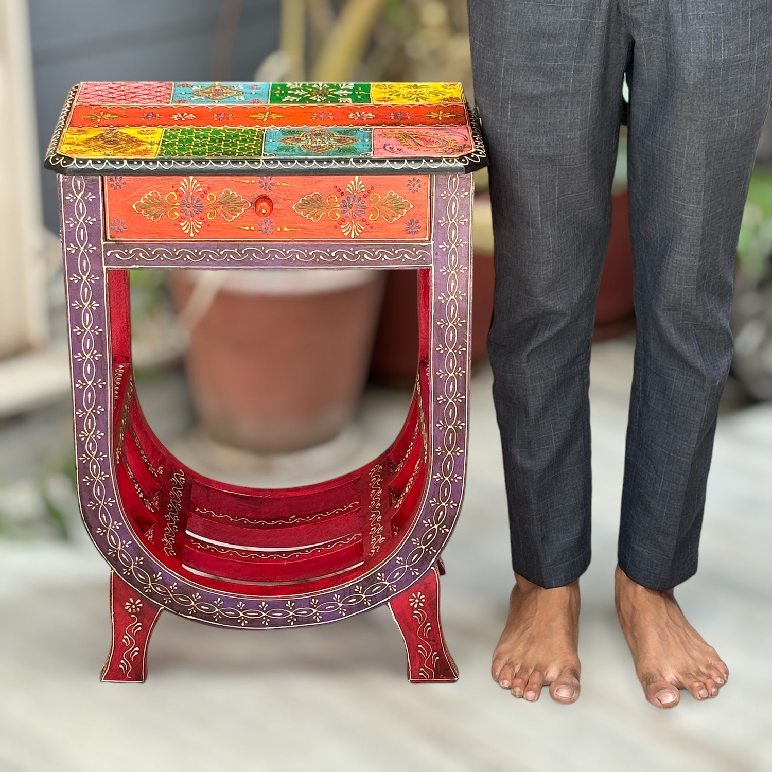 Wooden Bedside Table With Drawer | End Side Table | Coffee Tables - for Living Room, Bedside, Sofa Side, Corners, Home Decor & Gifts - 24 Inch - Apkamart #color_Purple