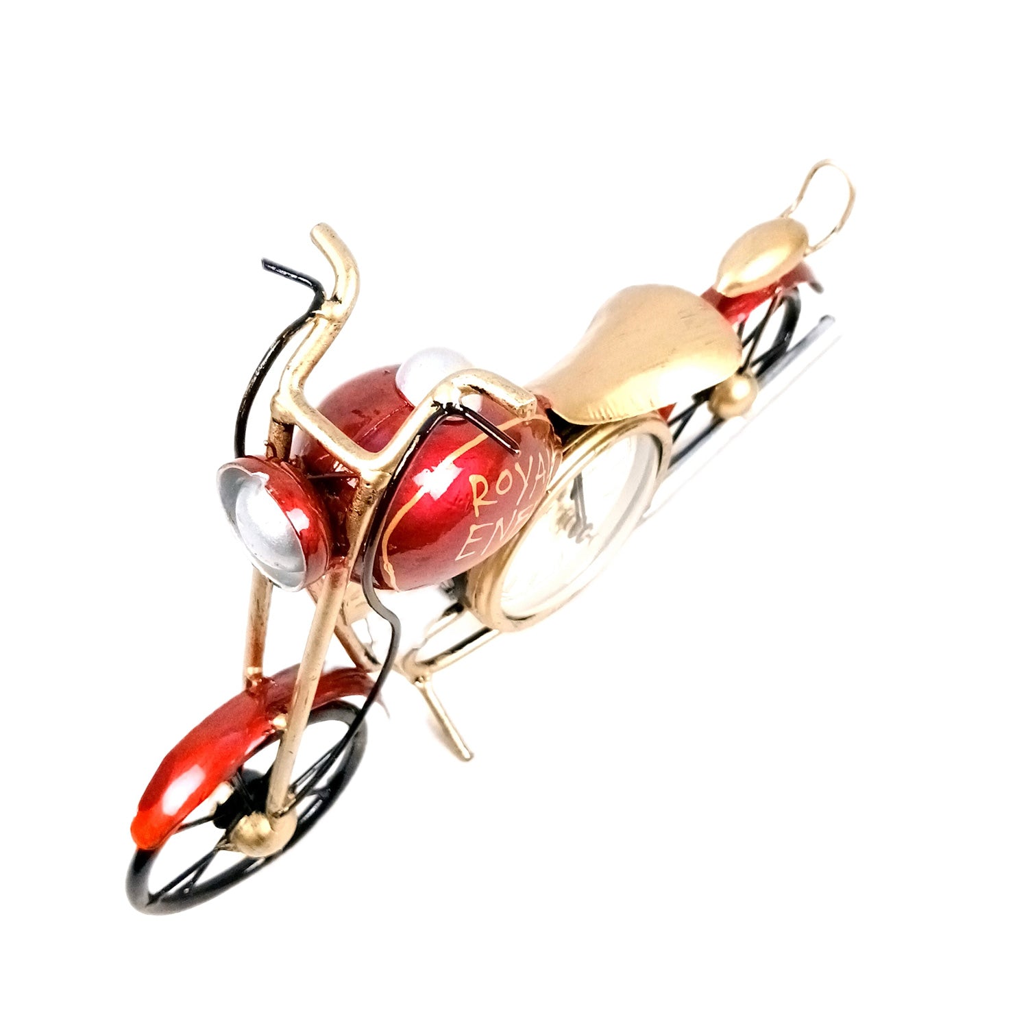 Bike Showpiece With Table Clock | Vintage Motor Cycle Bike Miniature With Desk Watch - for Home, Living Room, Desk, Office Decor & Gifts - 12 Inch - Apkamart