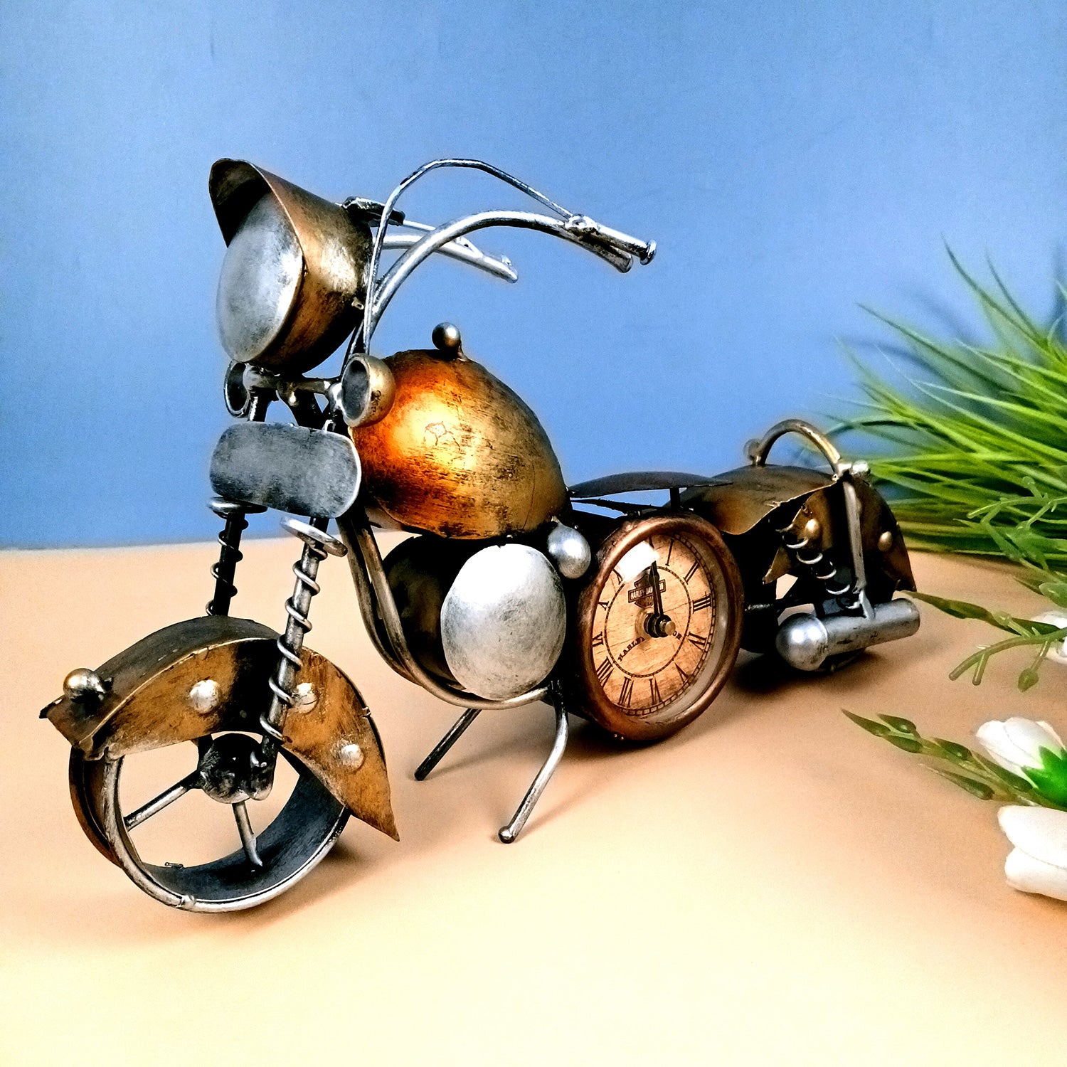 Table Clock - Bike Design | Bullet Bike Desk Clock/Motor Cycle Showpiece - for Home, Living Room, Study Table, Desk, Office Decor & Gifts - 14 Inch - Apkamart