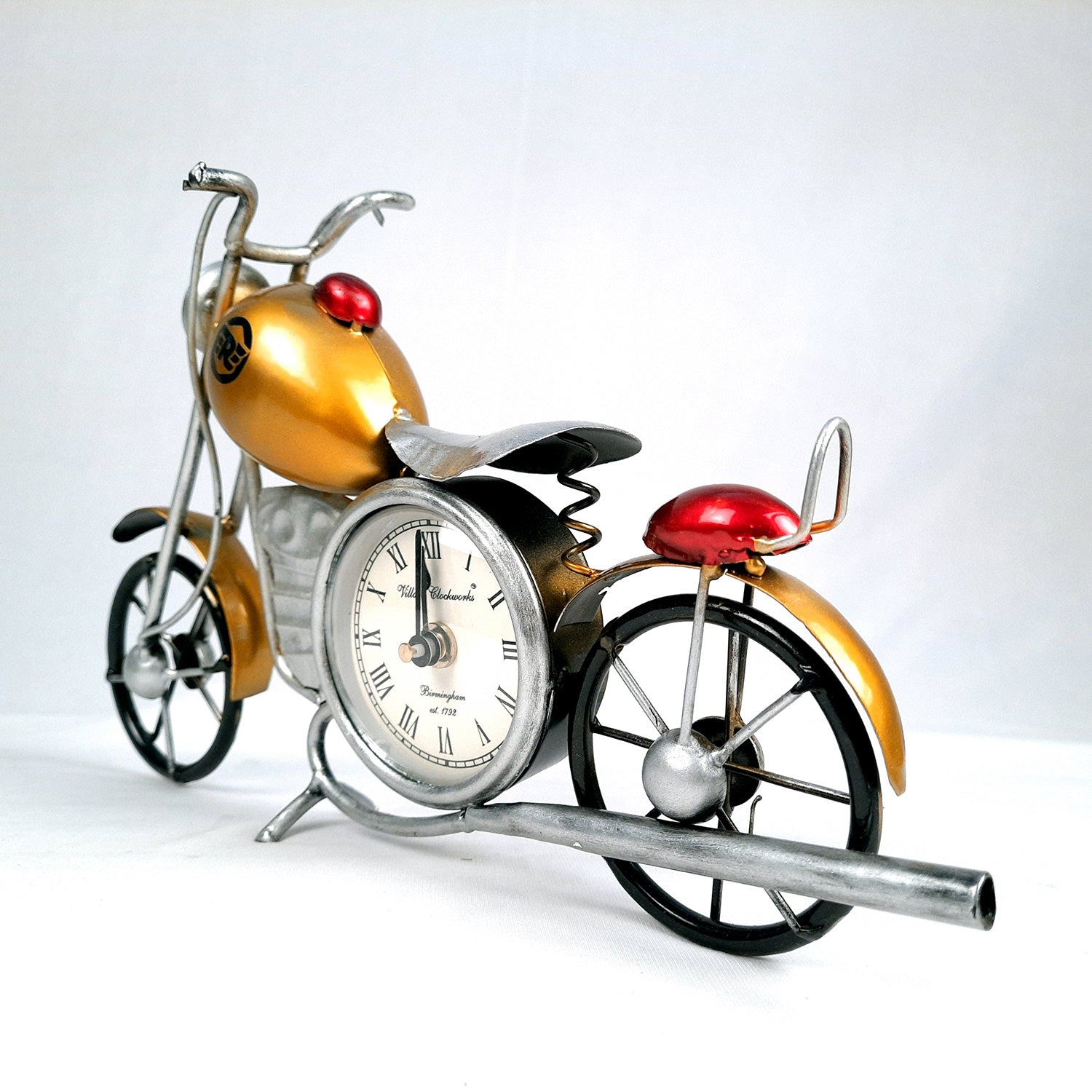 Table Clock Cum Bike Showpiece | Desk Clock | Watch For Shelf & Office tables - For Home, Living Room, Study Table, Desk, Office Decor & Gifts - 12 Inch - apkamart #Color_Yellow