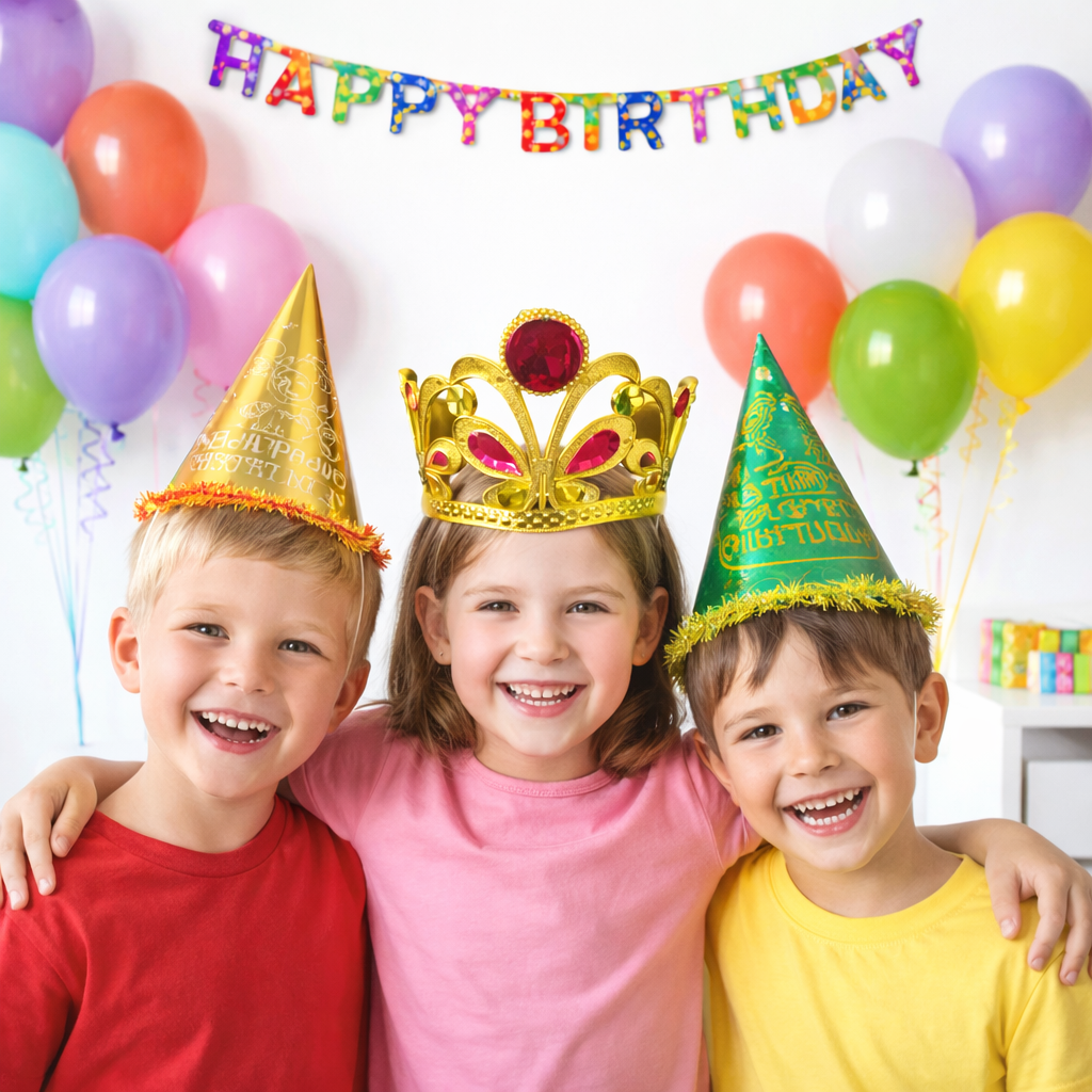 Birthday Combo Decoration Pack for Party | 10 Caps, 2 Packets Ballons, 1 Banner, 1 Crown  | Birthday Decoration Combo Pack with Complete Birthday Supplies Combo - Apkamart