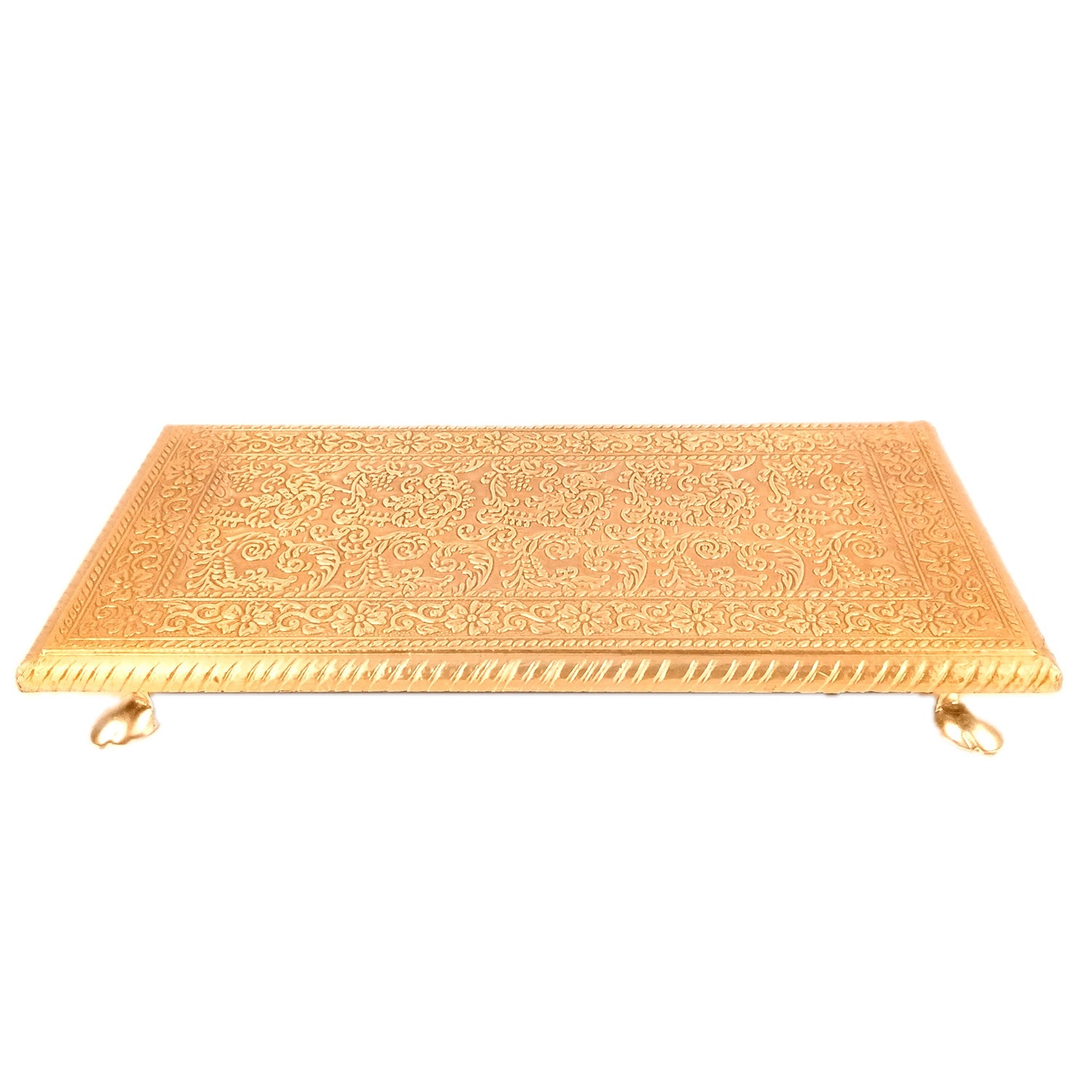 Puja Chowki Bajot | Wooden Brass Pooja Patla Chauki - for God Idol, Temple, Home Decor, Diwali, Festivals & Gifts - 12 Inch - Apkamart #Style_Pack Of 2