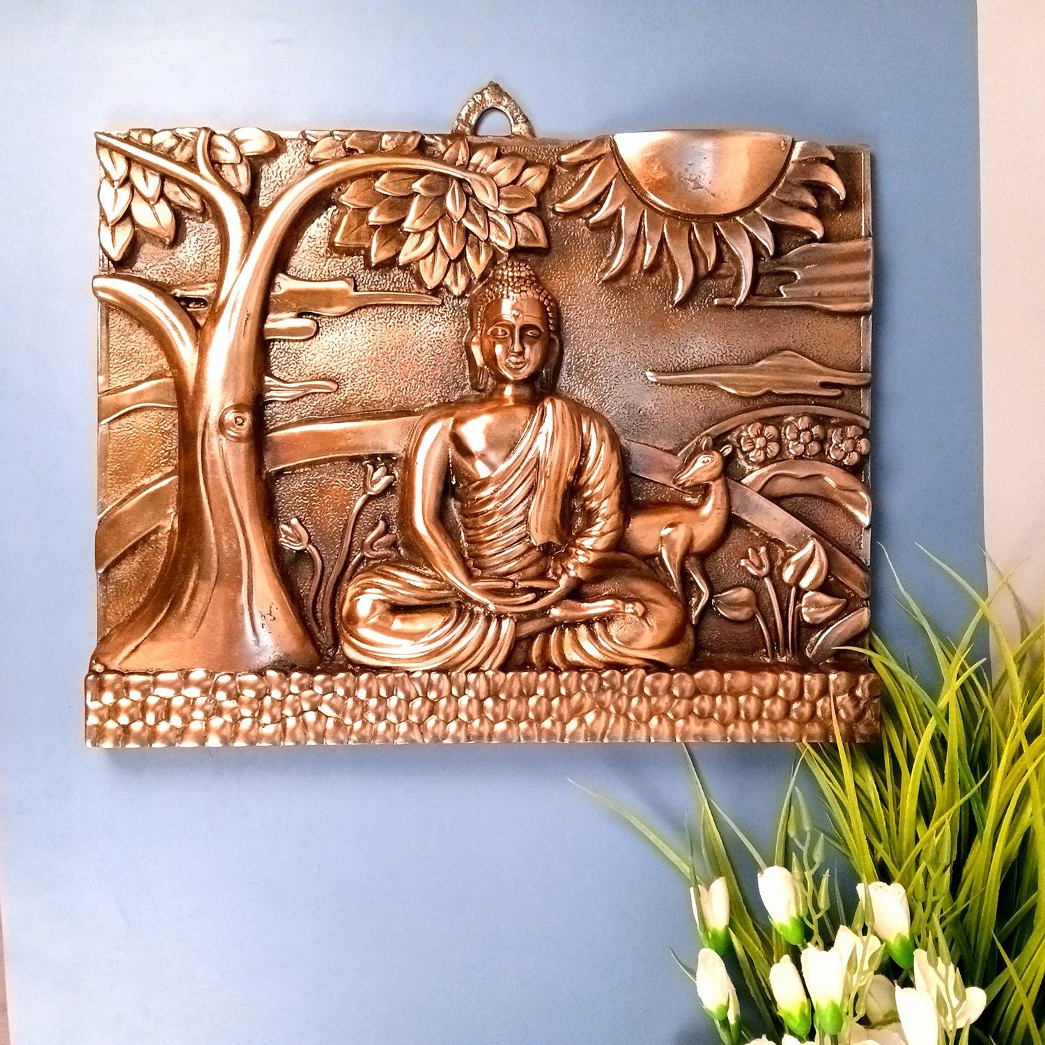 Buddha Meditating Metal Wall Hanging Home Decor - 17 Inch - Apkamart