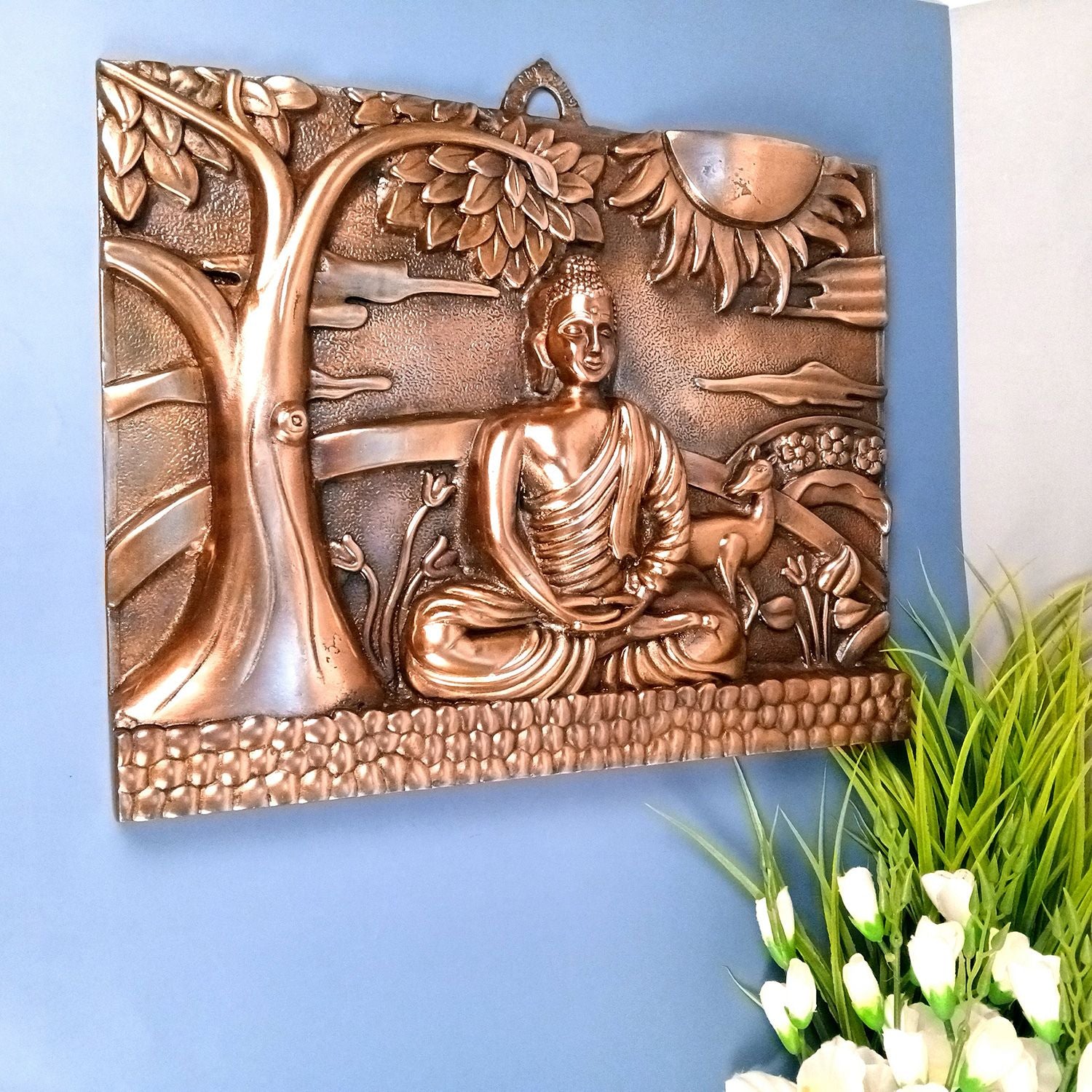 Buddha Meditating Metal Wall Hanging Home Decor - 17 Inch - Apkamart