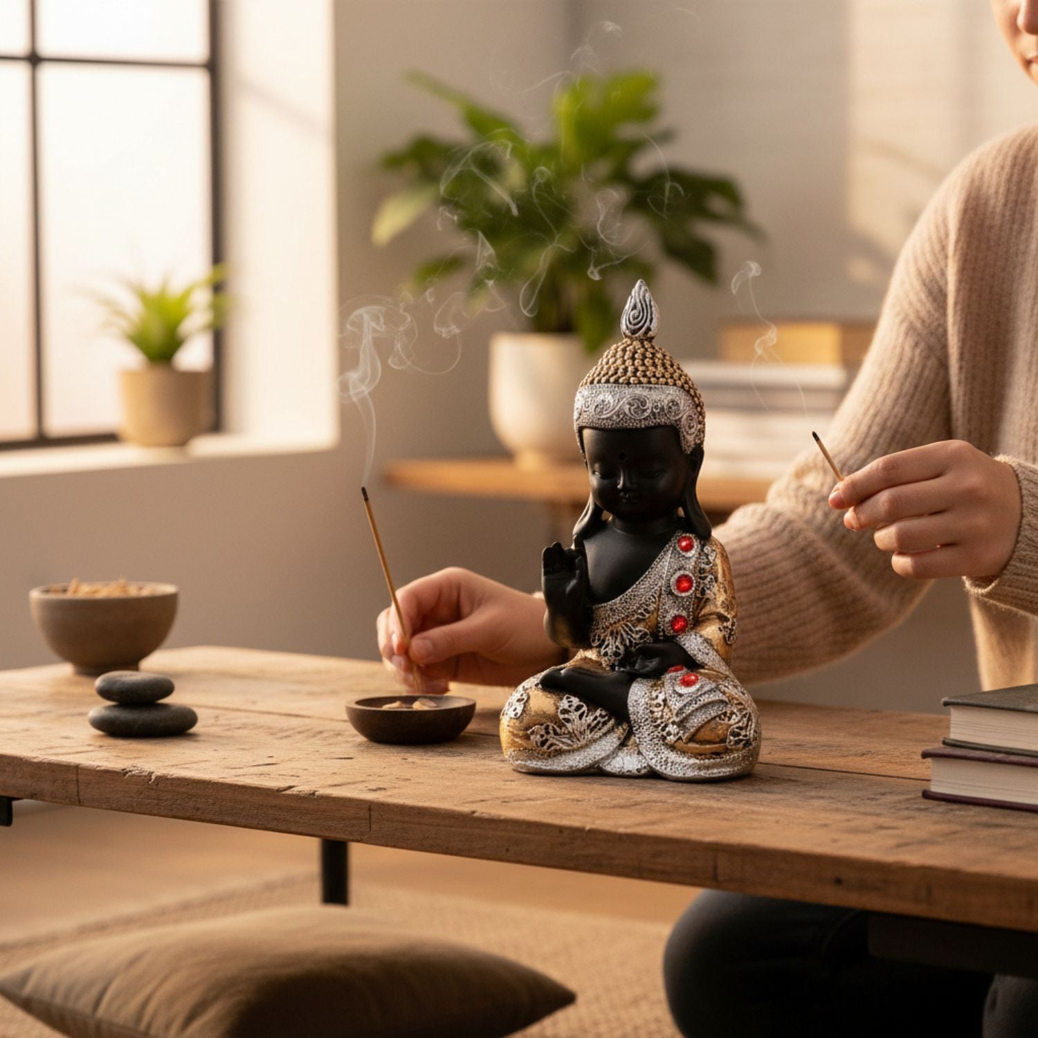 Buddha Statues | Lord Gautam Buddha Sitting Pose Idol Showpiece - For Living room, Home, Table, Shelf, Office Décor,Temple | Housewarming & Birthday Gift - 10 Inch - Apkamart