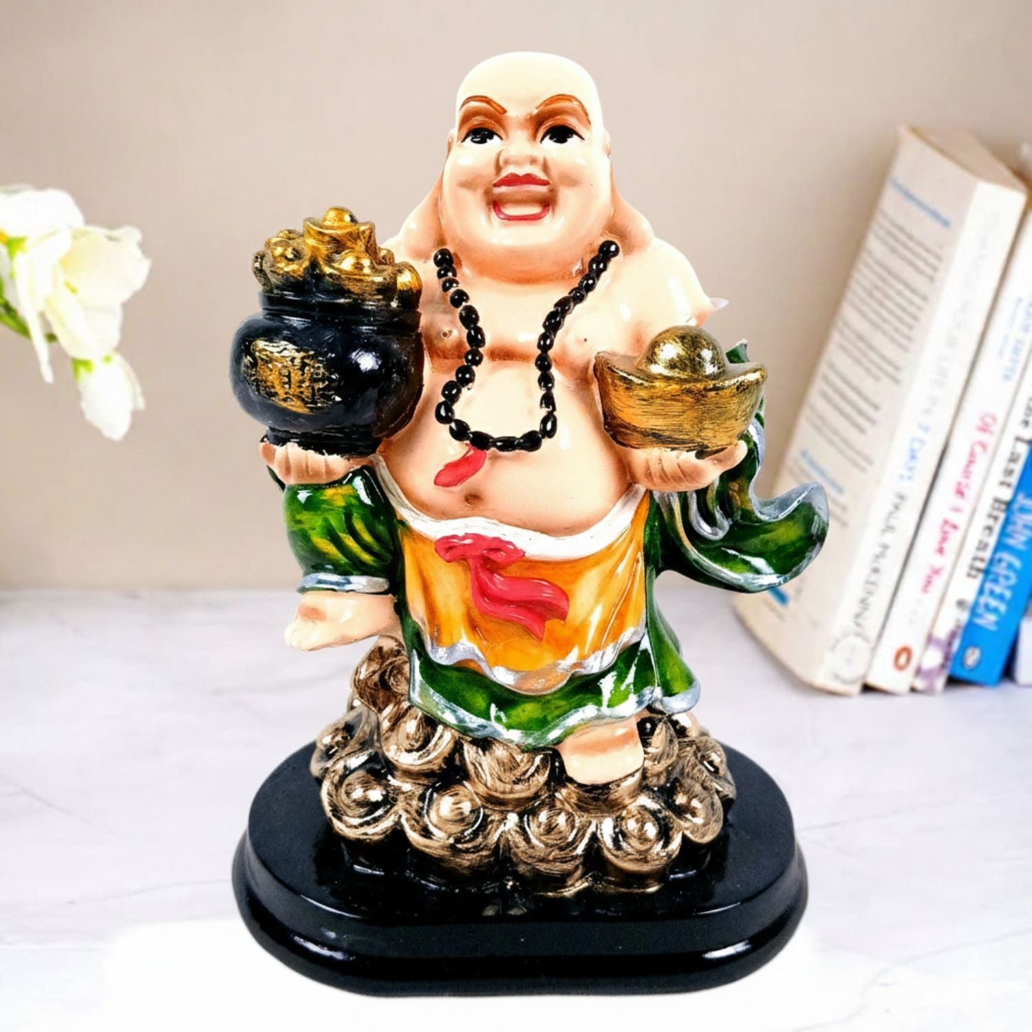 Buddha Showpiece with Rustic Look | Feng Shui Decor - For Good Luck, Home, Table, Office Decor & Gift - 7 Inch - Apkamart