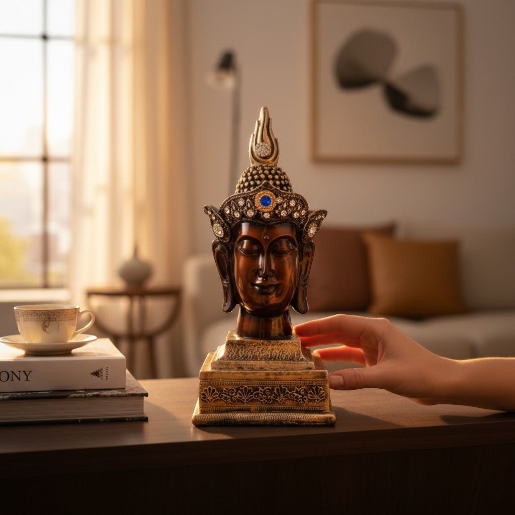 Buddha Head Statues | Lord Gautam Buddha - Idol Showpiece - For Living room, Home, Table, Shelf, Office Décor | Zen Decoration - 15 Inch - Apkamart