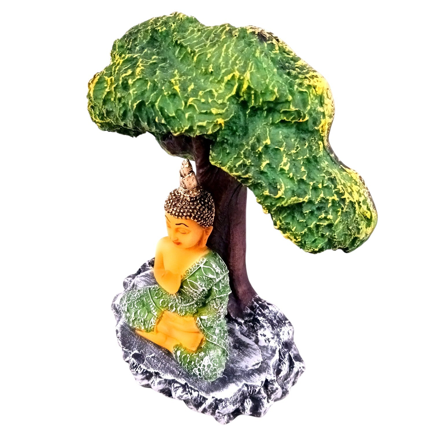 Buddha Statue | Lord Gautam Buddha Idol in Meditation Under Tree Showpiece -For Living room, Home, Table, Shelf, Office Decor & Gift - 9 Inch - Apkamart