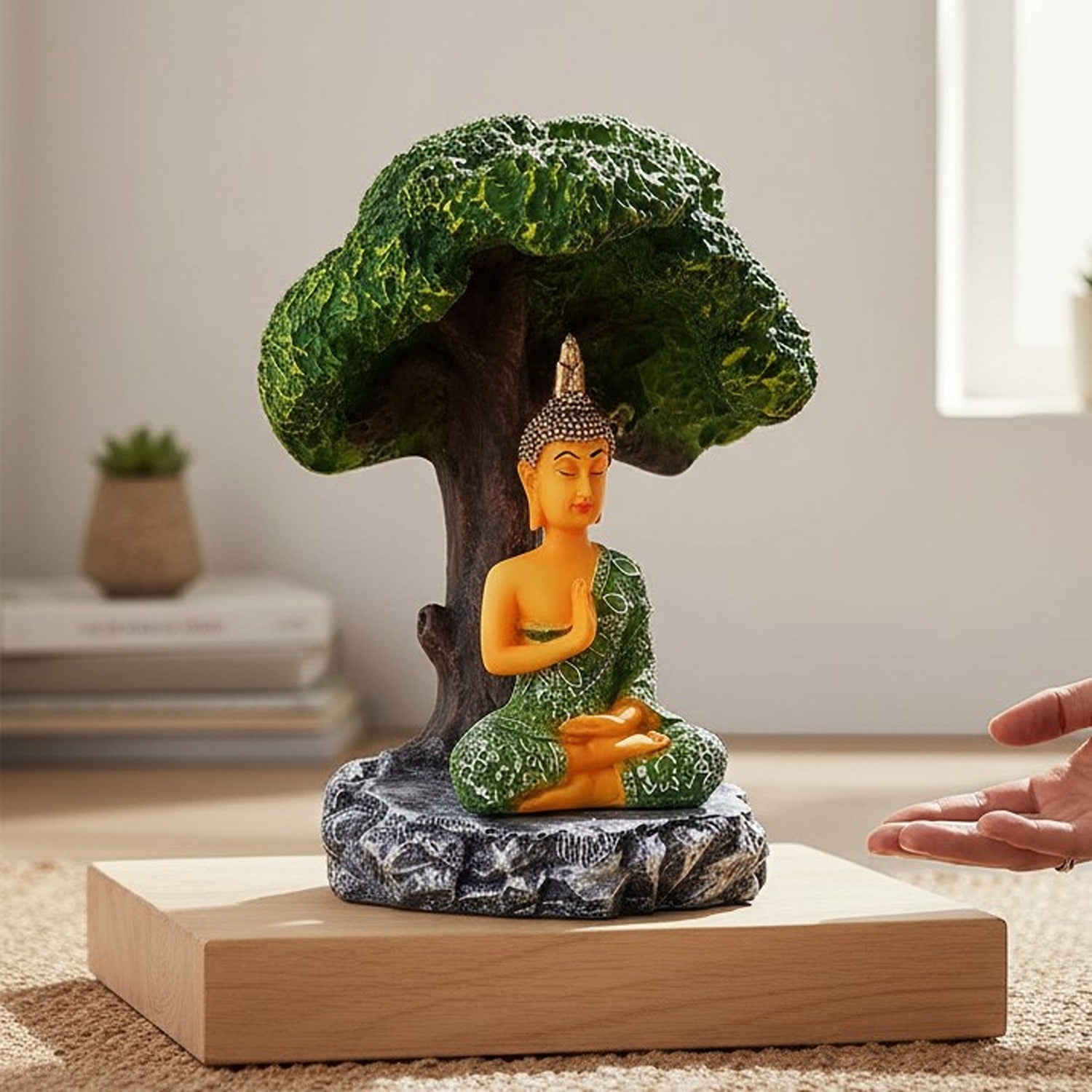 Buddha Statue | Lord Gautam Buddha Idol in Meditation Under Tree Showpiece -For Living room, Home, Table, Shelf, Office Decor & Gift - 9 Inch - Apkamart