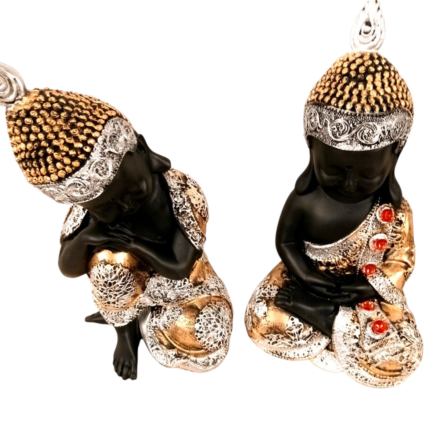 Buddha Statues | Lord Gautam Buddha Sitting Pose Idol Showpiece - For Living room, Home, Table, Shelf, Office Décor | Housewarming & Birthday Gift - 10 Inch (Set Of 2) - Apkamart