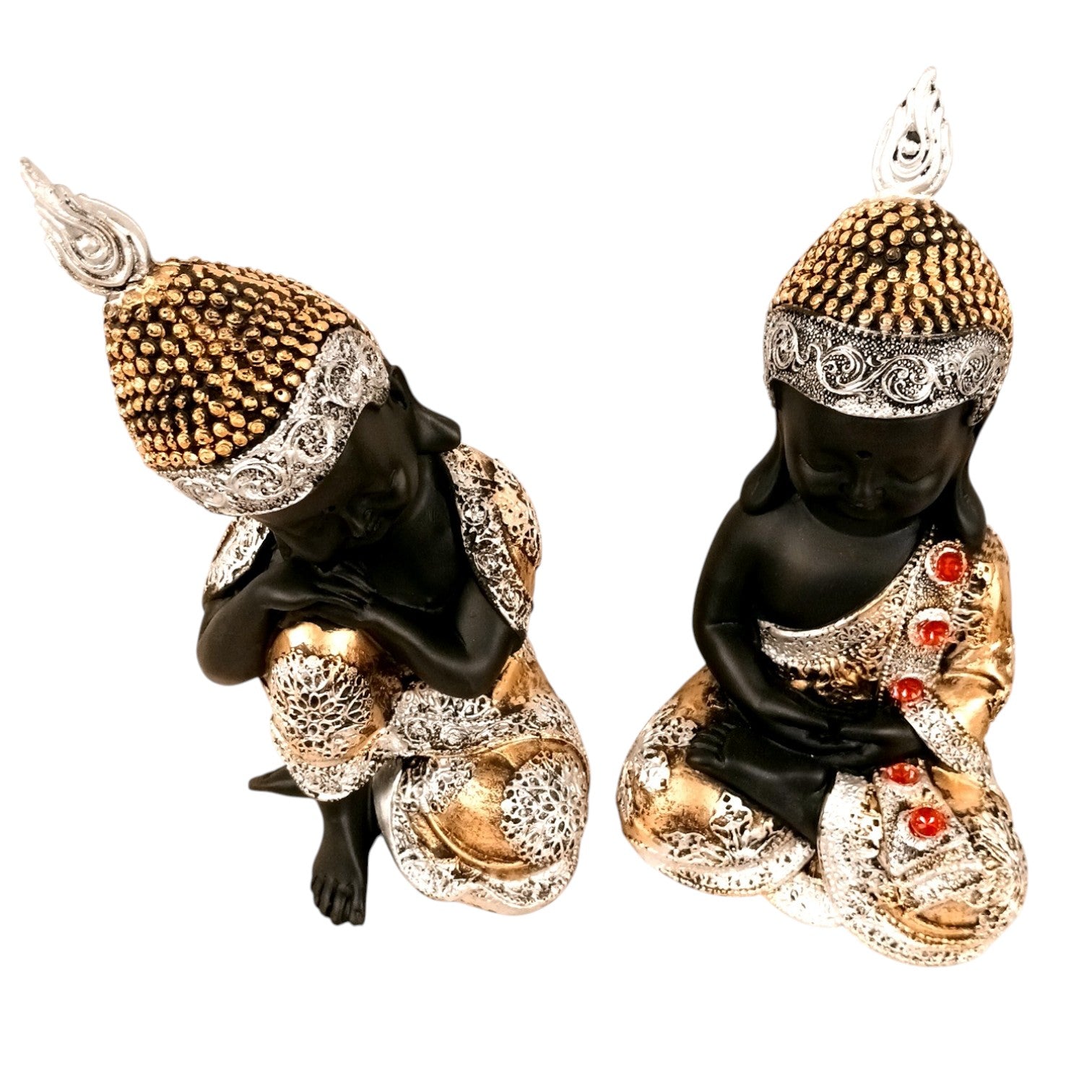 Buddha Statues | Lord Gautam Buddha Sitting Pose Idol Showpiece - For Living room, Home, Table, Shelf, Office Décor | Housewarming & Birthday Gift - 10 Inch (Set Of 2) - Apkamart