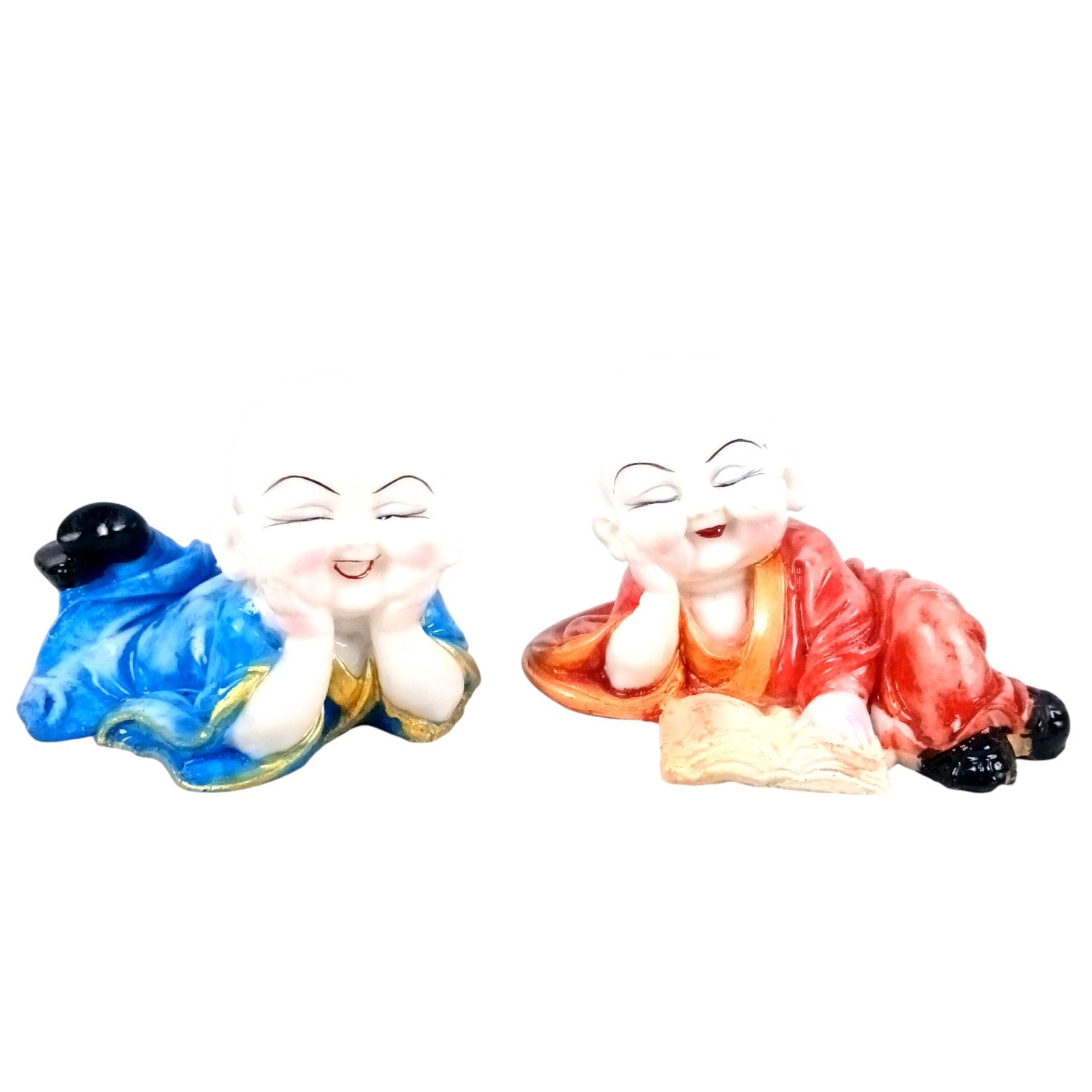 Baby Monk Laughing Buddha Showpiece | Cute Buddha for Home Decor & Office Decor | Decorative Figurine for Living Room, Table & Gifting - (pack Of 2) - Apkamart
