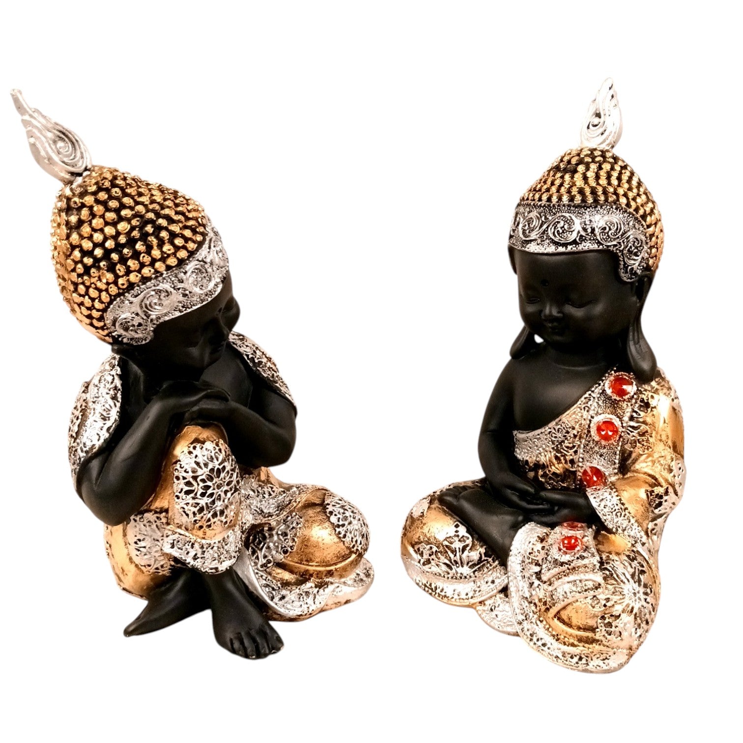 Buddha Statues | Lord Gautam Buddha Sitting Pose Idol Showpiece - For Living room, Home, Table, Shelf, Office Décor | Housewarming & Birthday Gift - 10 Inch (Set Of 2) - Apkamart