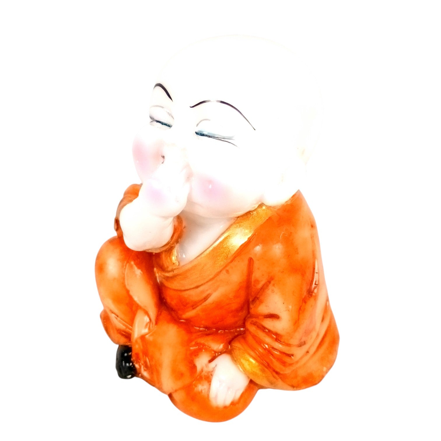 Baby Monk Laughing Buddha Statue | Cute Buddha Showpiece for Home Decor & Vastu | Decorative Figurine for Living Room, Table & Gifting - (Pack Of 2) - Apkamart