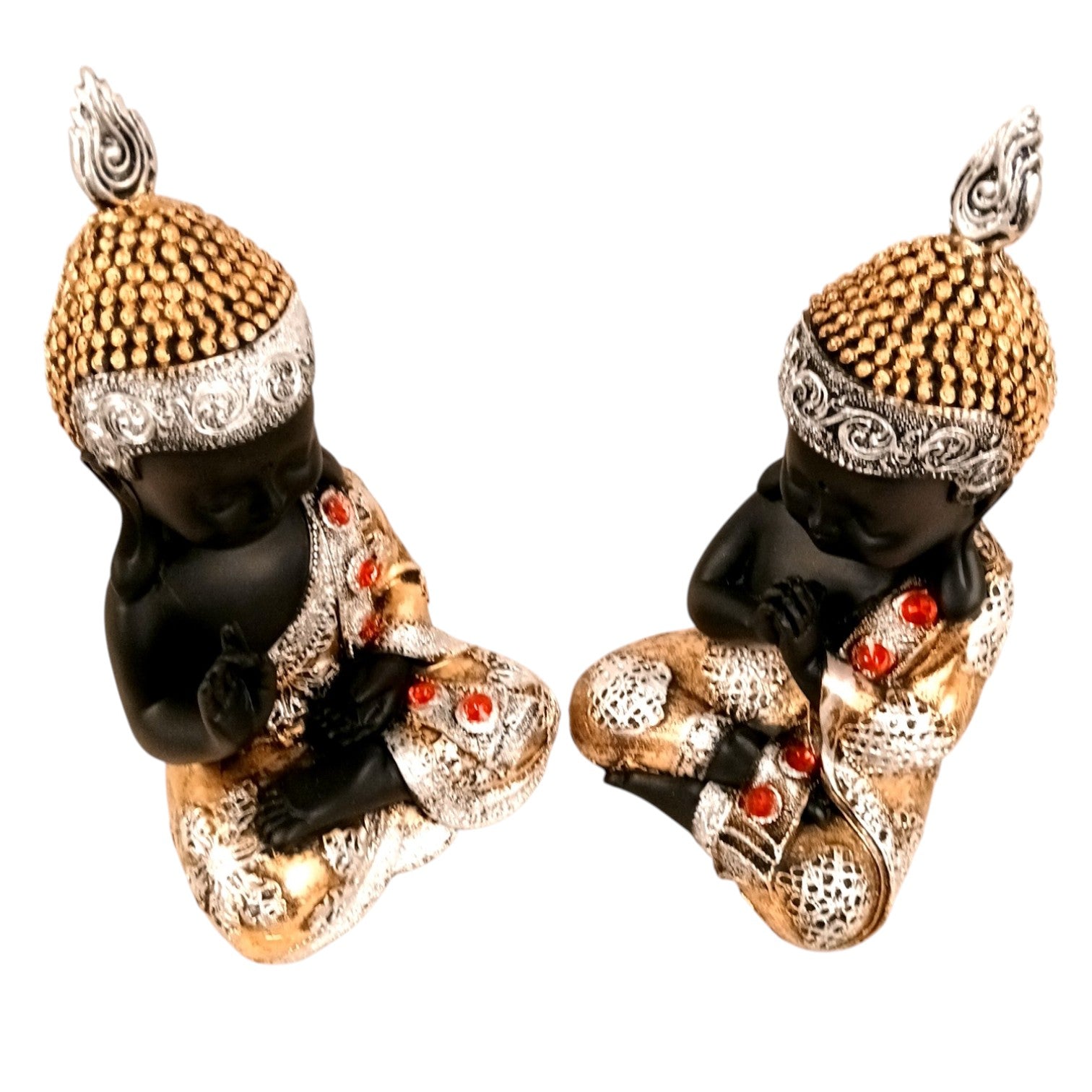 Buddha Statues | Lord Gautam Buddha Sitting Pose Idol Showpiece - For Living room, Home, Table, Shelf, Office Décor | Housewarming & Birthday Gift - 10 Inch (Set Of 2) - Apkamart