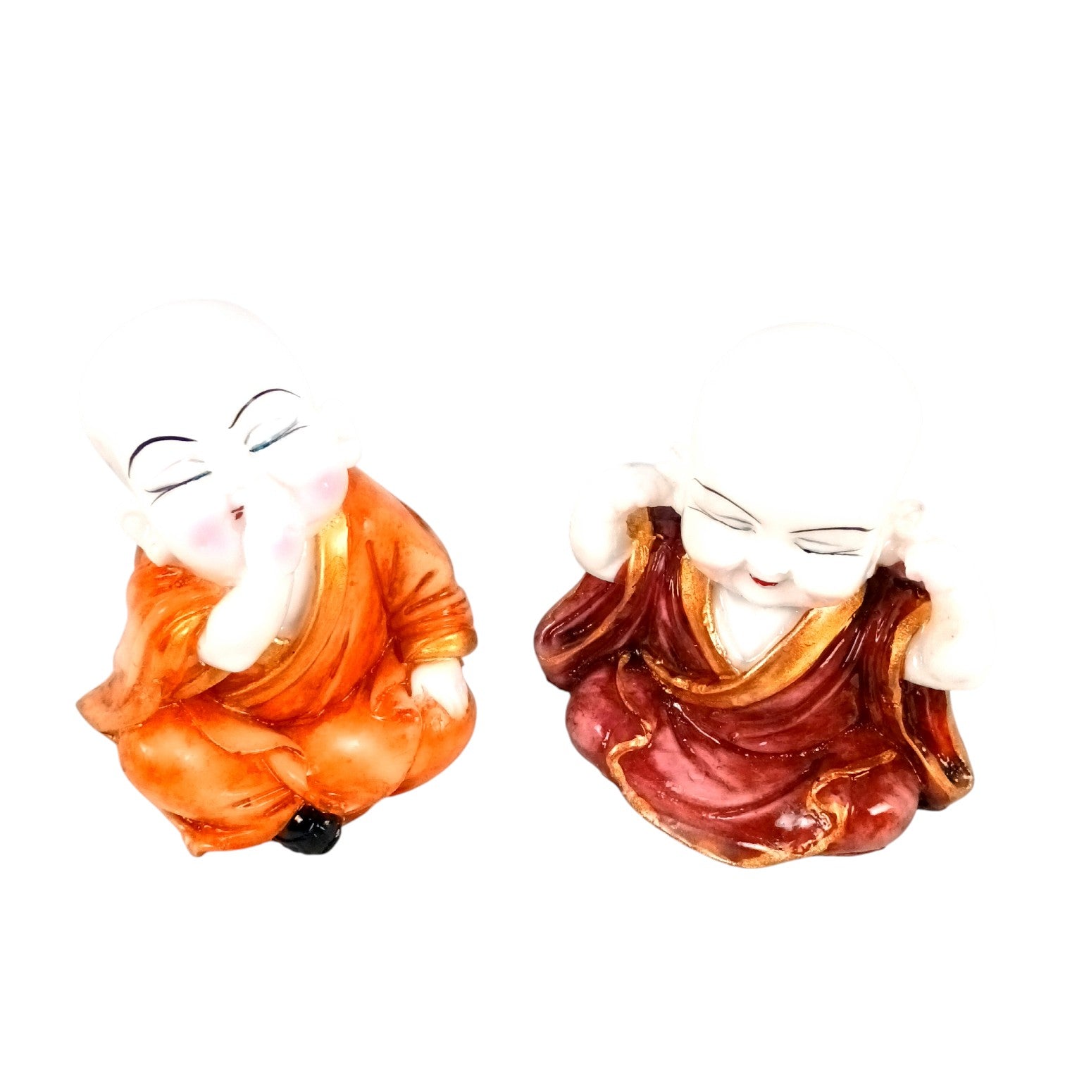 Baby Monk Laughing Buddha Statue | Cute Buddha Showpiece for Home Decor & Vastu | Decorative Figurine for Living Room, Table & Gifting - (Pack Of 2) - Apkamart