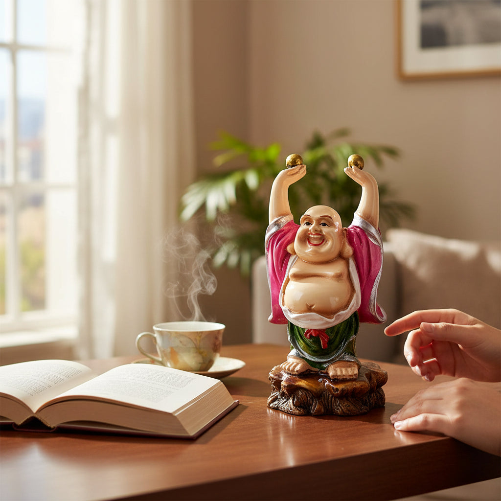  Laughing Buddha Statue | Monk Showpiece with Money Bag for Wealth | Good Luck, Victory, Success and Prosperity - For Home, Table & Office Decor & Gift - 5 Inch - Apkamart