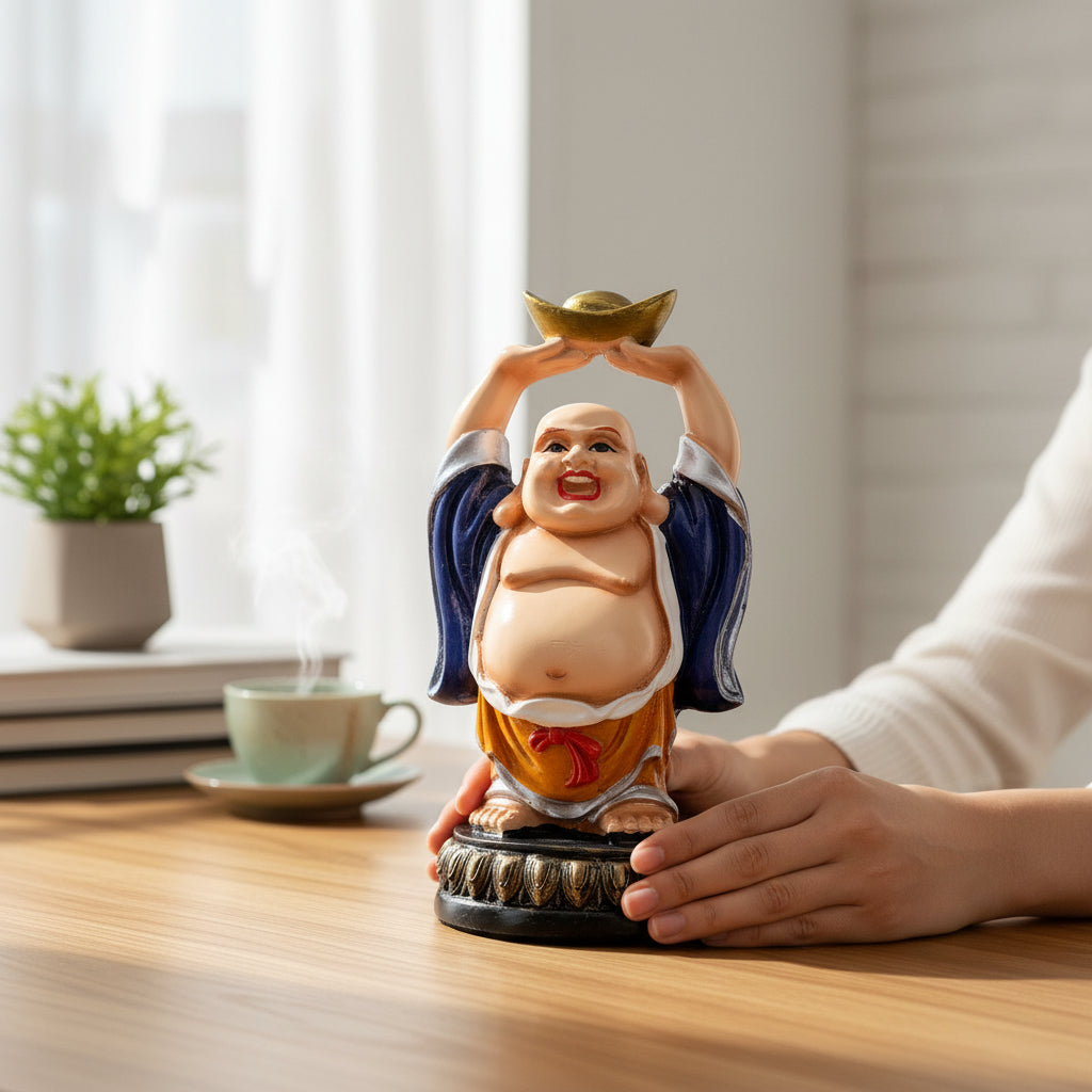  Laughing Buddha Statue with Bowl | Buddha Showpiece with Money Bag for Wealth | For Home, Table & Office Decor & Gift - Symbol of wealth, good luck & prosperity - 6 Inch - Apkamart