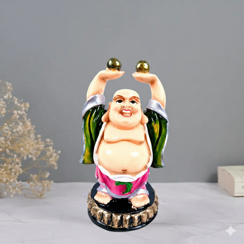 Laughing Buddha Statue with Rustic Look | Buddha Showpiece with Money Bag for Wealth | For Table & Office Decor & Gift - Symbol of wealth,Success, Victory & prosperity - 5 Inch - Apkamart