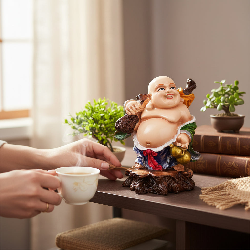  Laughing Buddha Statue | Monk Showpiece with Money Bag for Wealth ,Good Luck, Money, Health and Prosperity - Feng Shui Monk Statue - 4 Inch - Apkamart