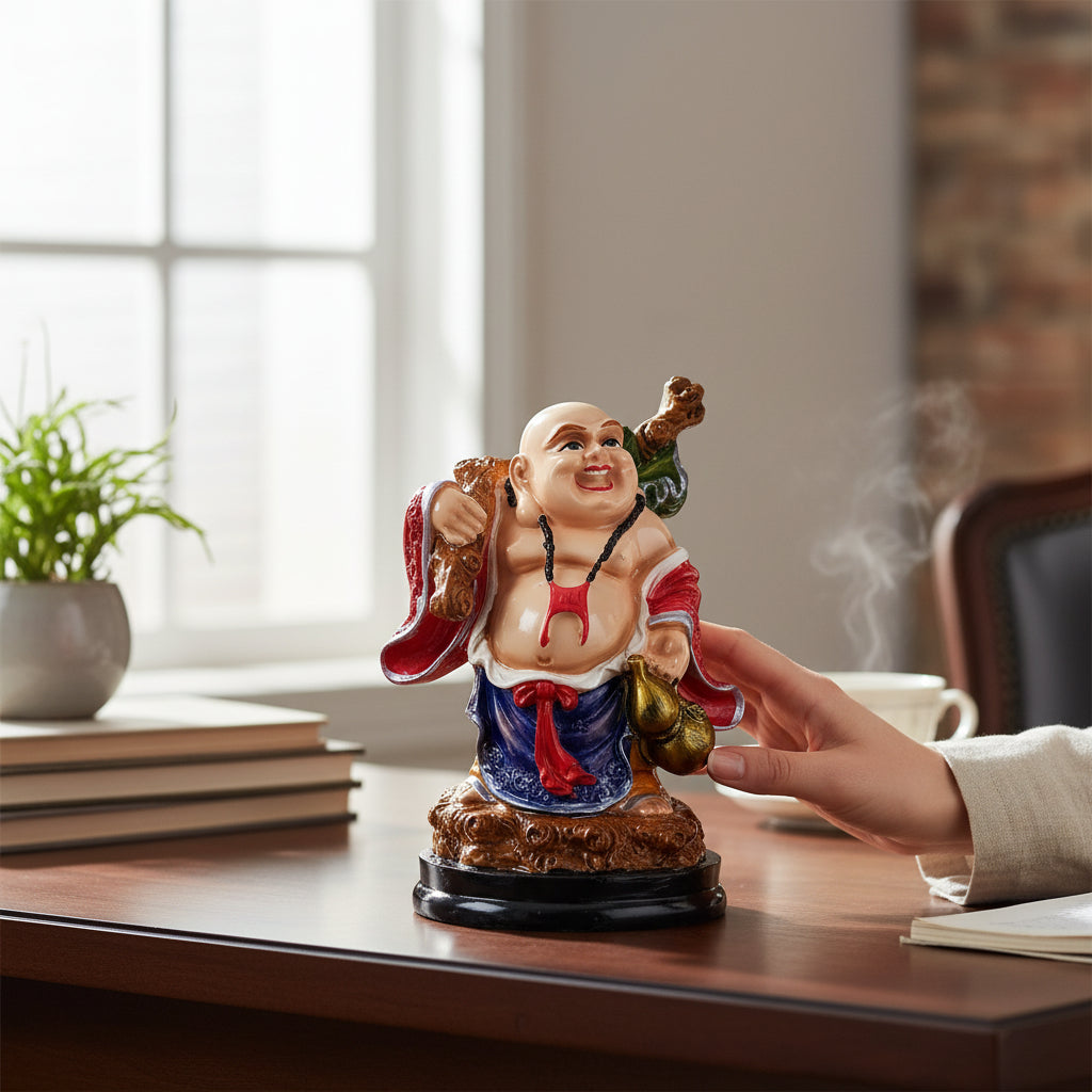 Buddhha Showpiece with Rustic Look | Feng Shui Decor - For Good Luck, Home, Table, Office Decor & Gift - 7 Inch - Apkamart