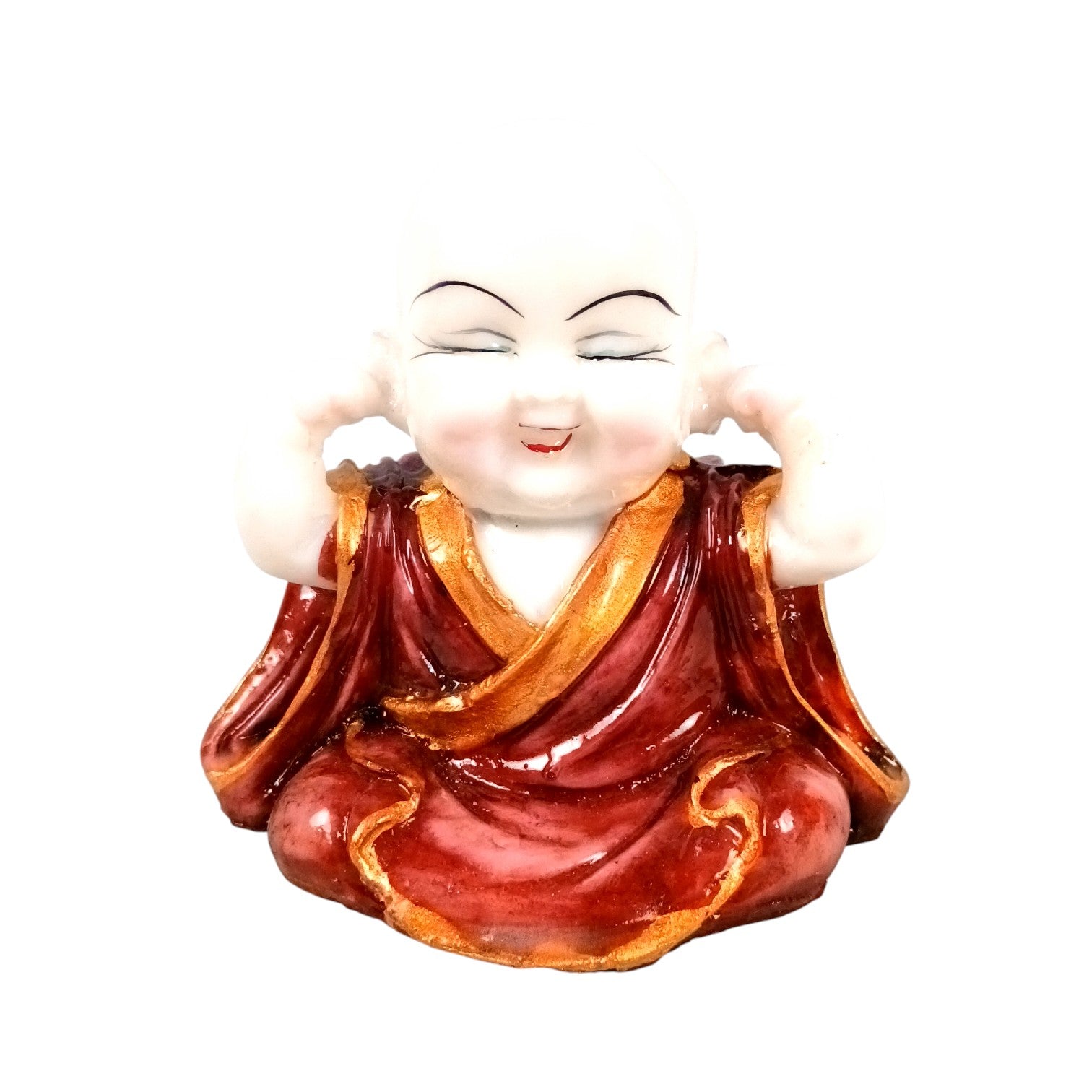 Baby Monk Laughing Buddha Statue | Cute Buddha Showpiece for Home Decor & Vastu | Decorative Figurine for Living Room, Table & Gifting - (Pack Of 2) - Apkamart