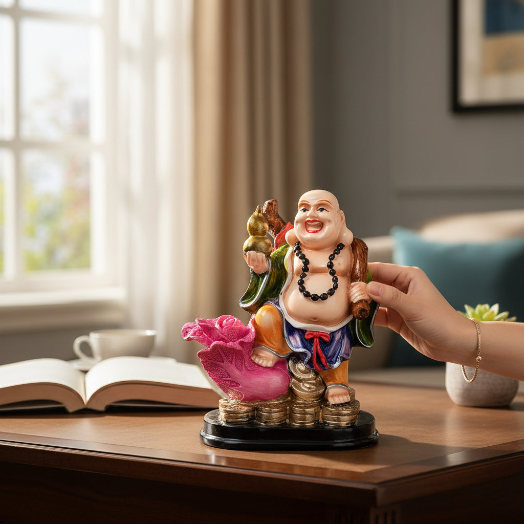 Buddha Showpiece with Rustic Look | Feng Shui Decor - For Good Luck, Home, Table, Office Decor & Gift - 6 Inch - Apkamart