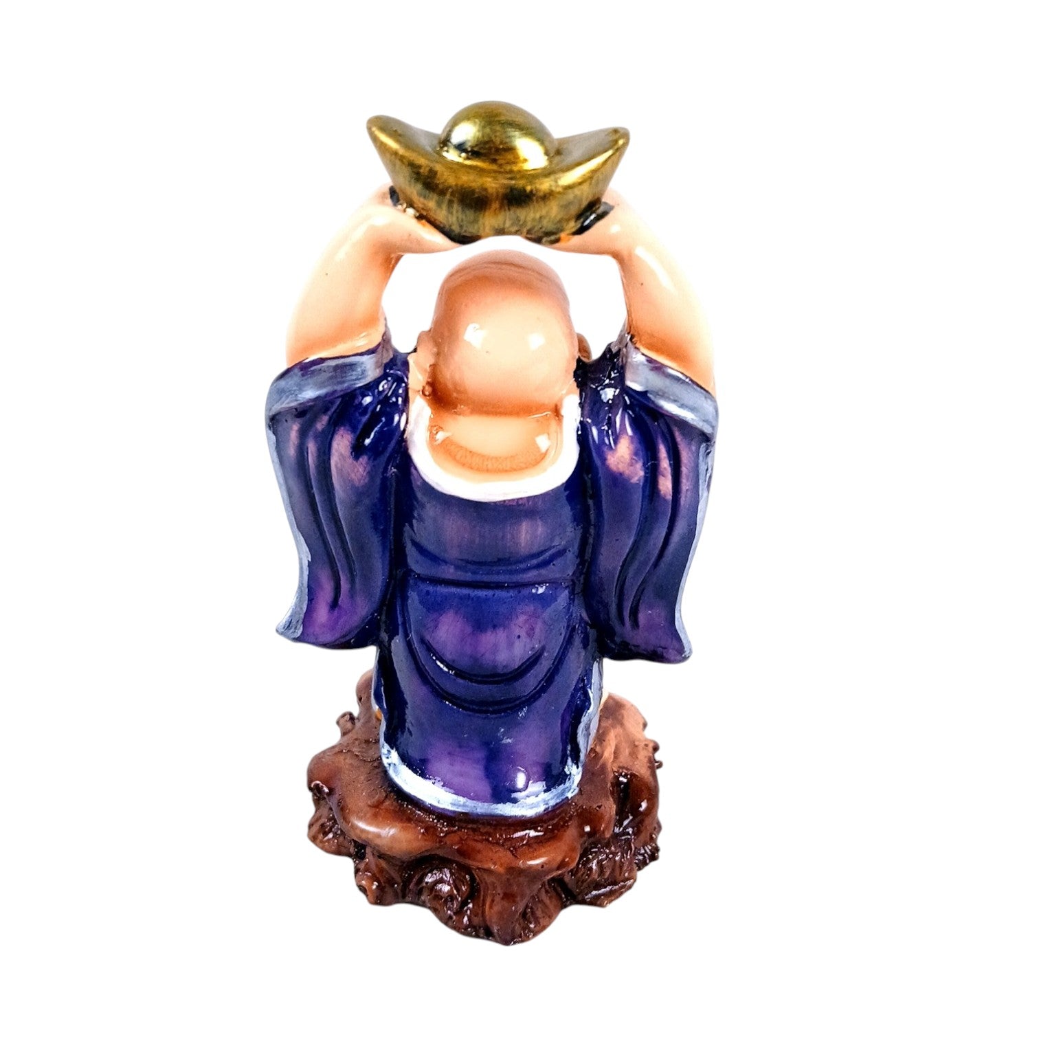 Laughing Buddha With Gold Ingo | Monk Showpiece with Money Bag for Wealth | Good Luck, Money, Health and Prosperity - For Home, Table & Office Decor & Gift - 5 Inch - Apkamart