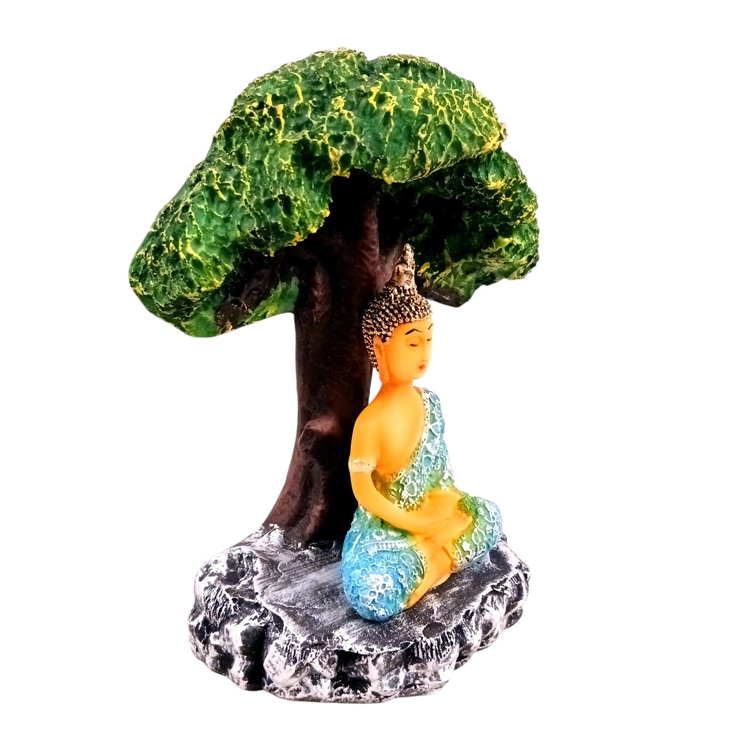 Buddha Statue | Lord Gautam Buddha in Meditation Under Tree Idol Showpiece | Good Luck, Money, Health and Prosperity - For Living room, Home, Table, Decor & Gift - 9 Inch - Apkamart