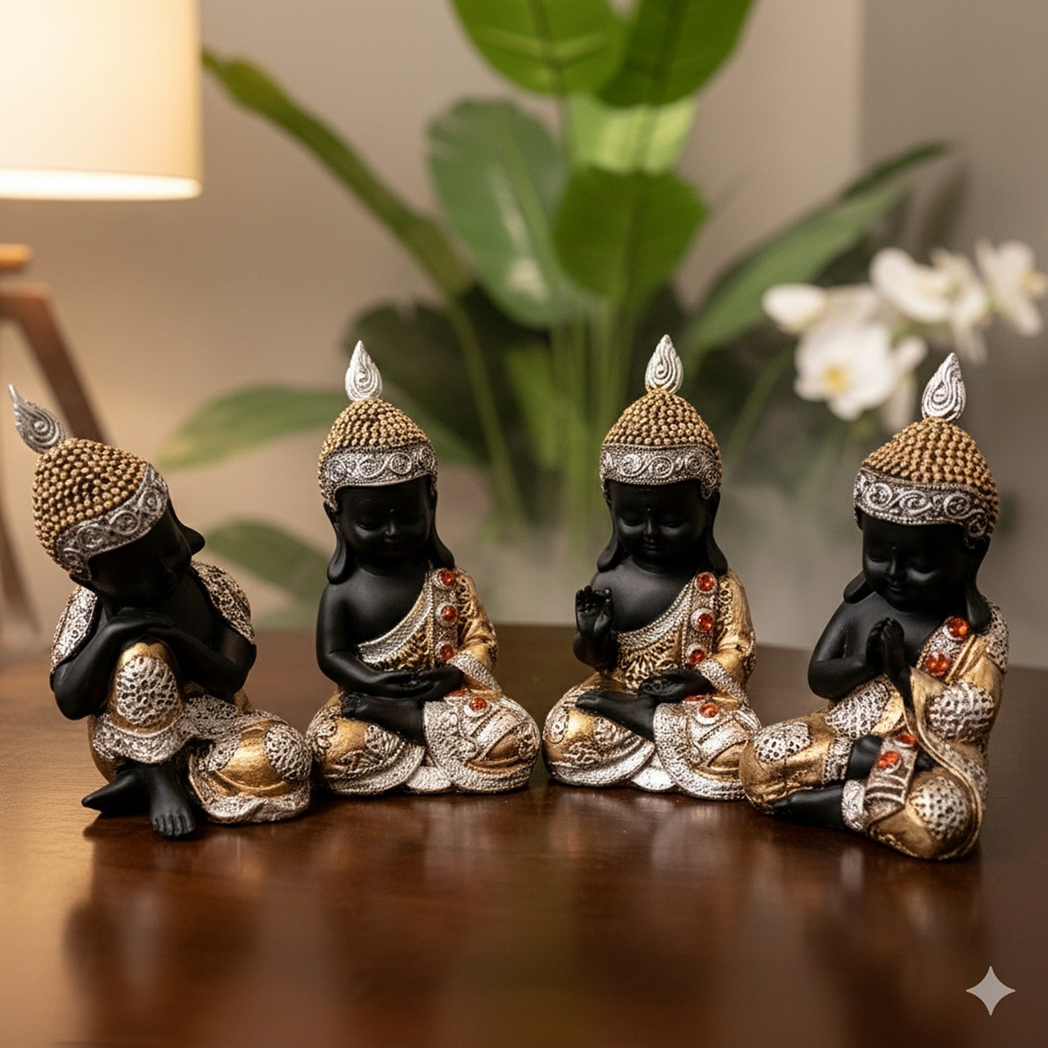 Buddha Statues | Lord Gautam Buddha Sitting Pose Idol Showpiece - For Living room, Home, Table, Shelf, Office Décor | Housewarming & Birthday Gift - 10 Inch (Set Of 4) - Apkamart