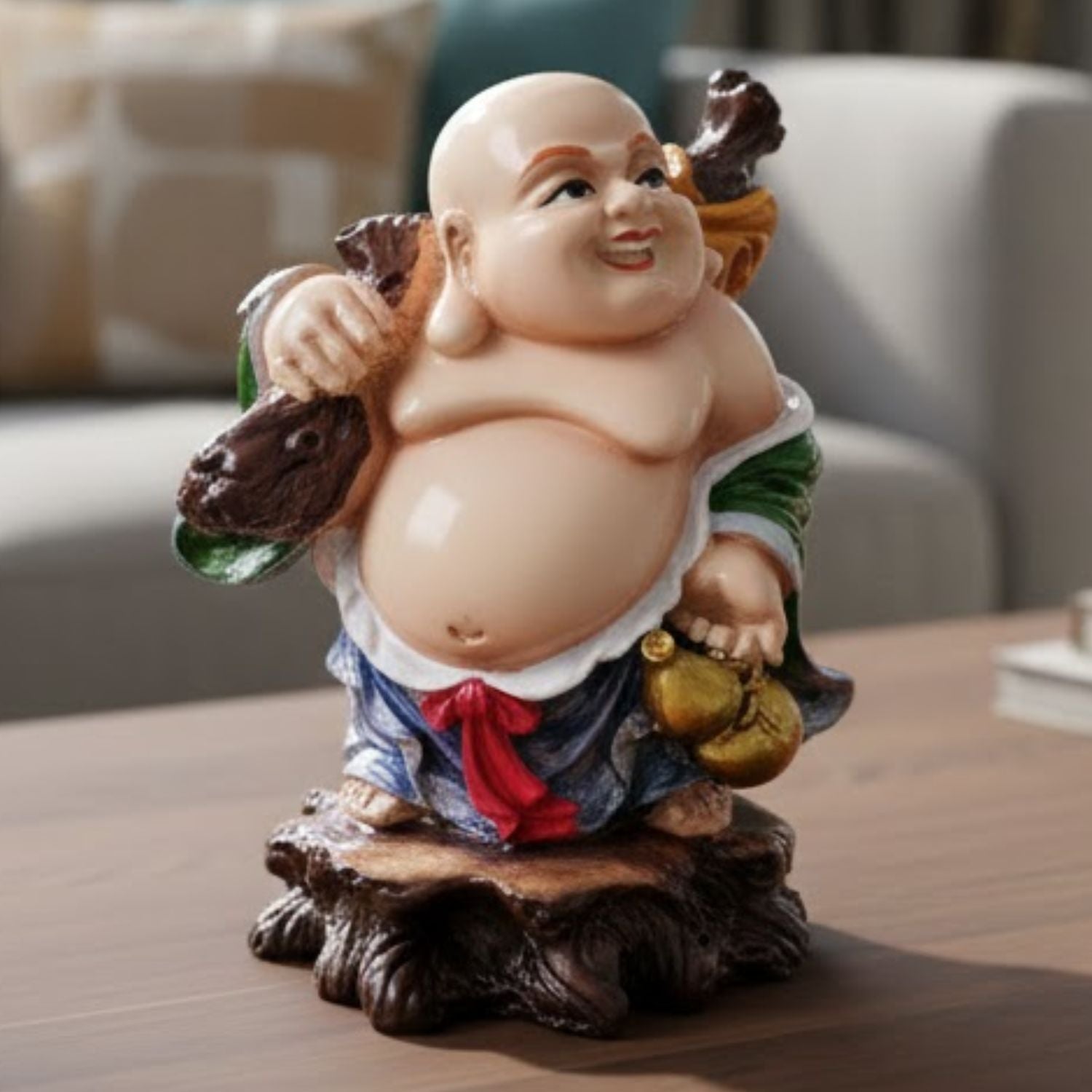  Laughing Buddha Statue | Monk Showpiece with Money Bag for Wealth ,Good Luck, Money, Health and Prosperity - Feng Shui Monk Statue - 4 Inch - Apkamart