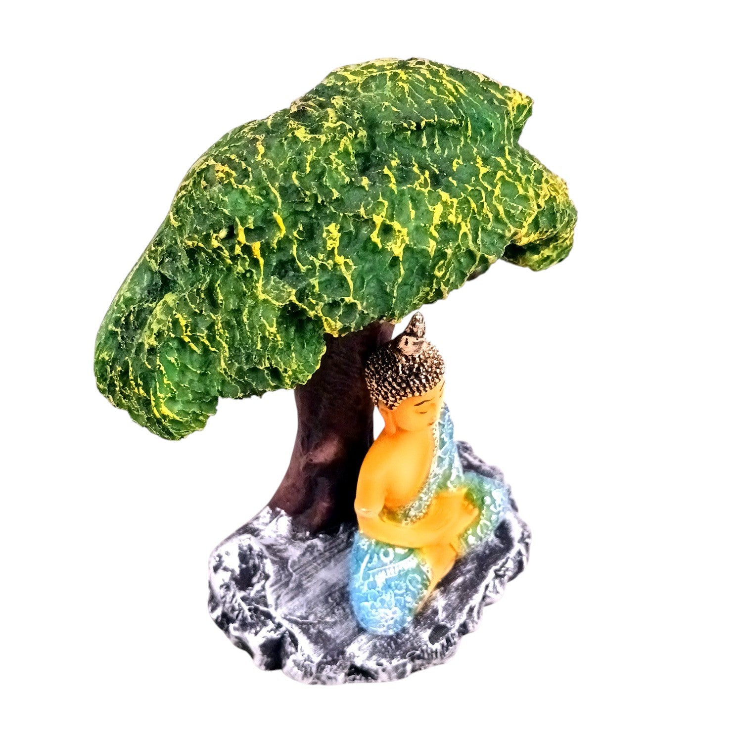 Buddha Statue | Lord Gautam Buddha in Meditation Under Tree Idol Showpiece | Good Luck, Money, Health and Prosperity - For Living room, Home, Table, Decor & Gift - 9 Inch - Apkamart
