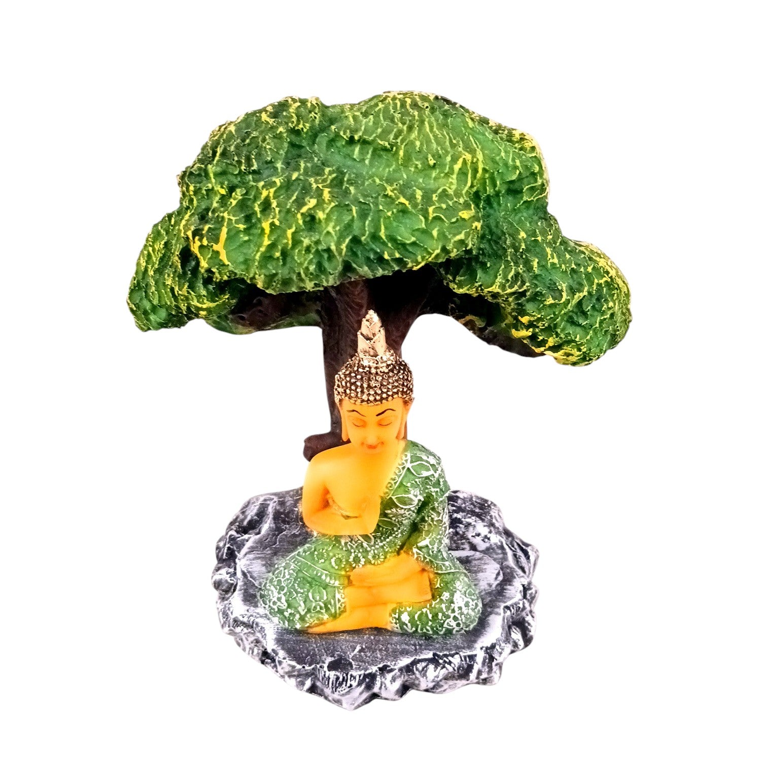Buddha Statue | Lord Gautam Buddha Idol in Meditation Under Tree Showpiece -For Living room, Home, Table, Shelf, Office Decor & Gift - 9 Inch - Apkamart