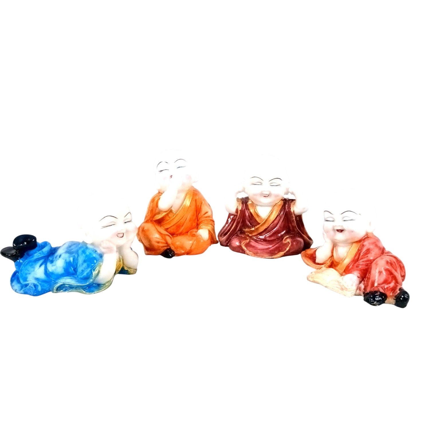 Baby Monk Laughing Buddha Showpiece | Cute Buddha for Home Decor & Office Decor | Decorative Figurine for Living Room, Table & Gifting - (pack Of 4) - Apkamart