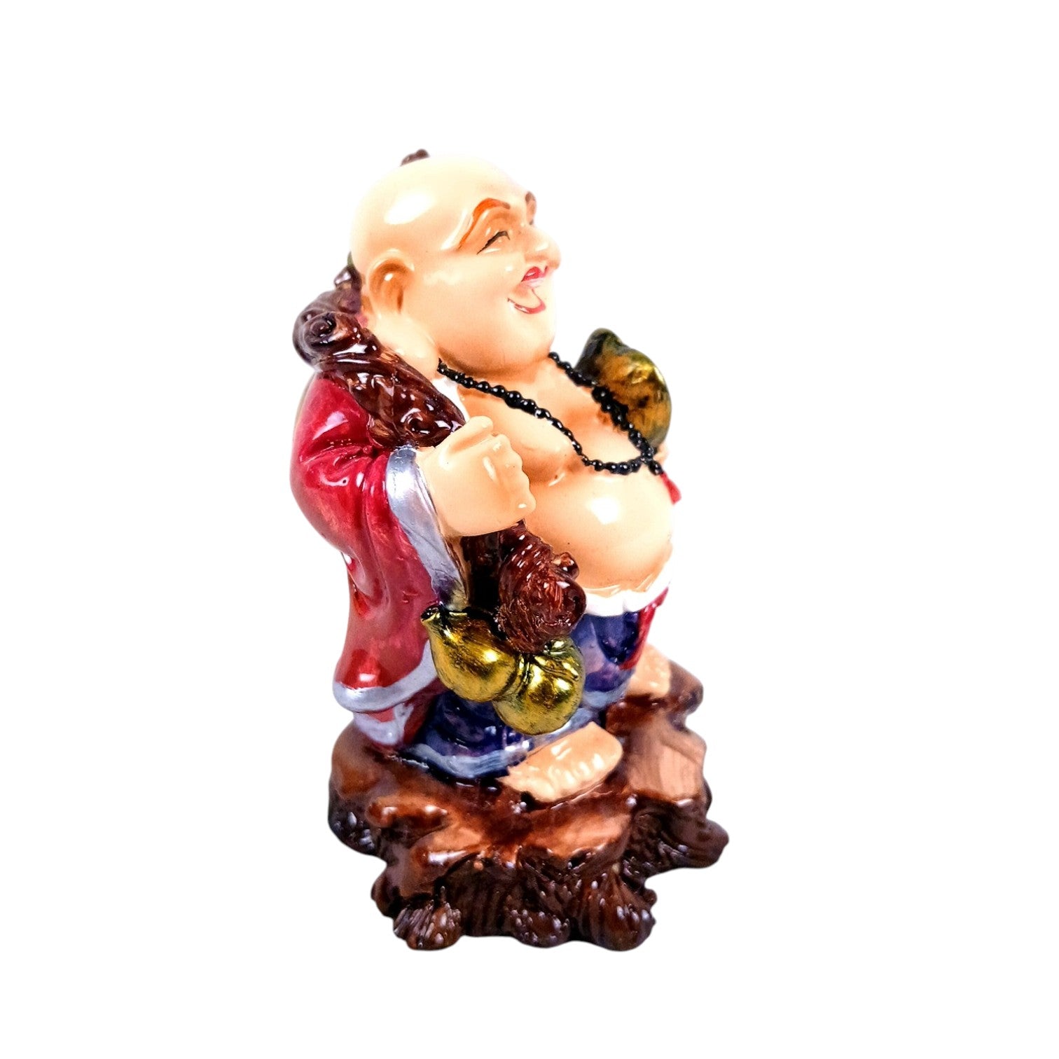 Laughing Buddha Statue | Monk Showpiece with Money Bag for Wealth, Good Luck, Money, Health and Prosperity - For Home, Table & Office Decor & Gift - 4 Inch - Apkamart