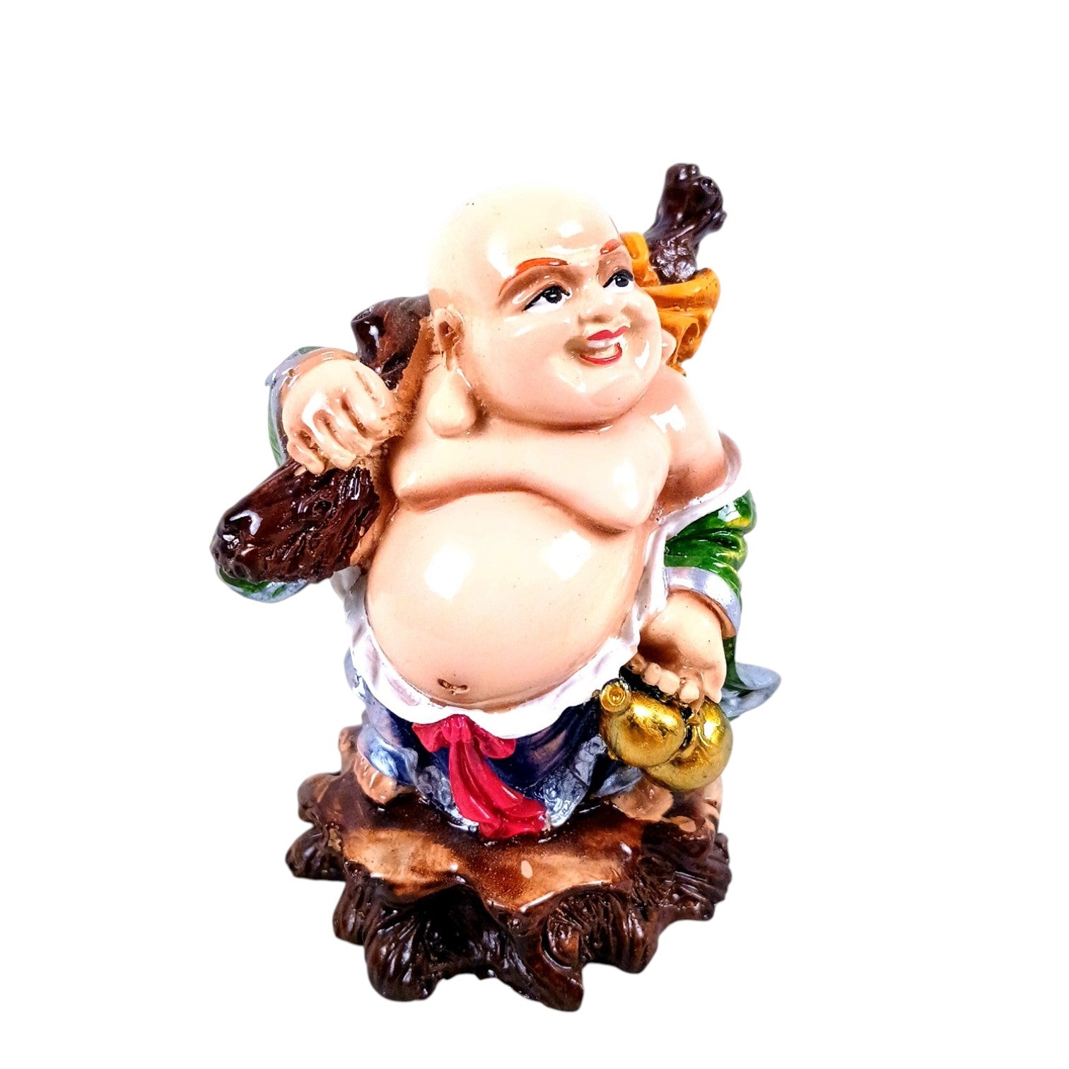  Laughing Buddha Statue | Monk Showpiece with Money Bag for Wealth ,Good Luck, Money, Health and Prosperity - Feng Shui Monk Statue - 4 Inch - Apkamart