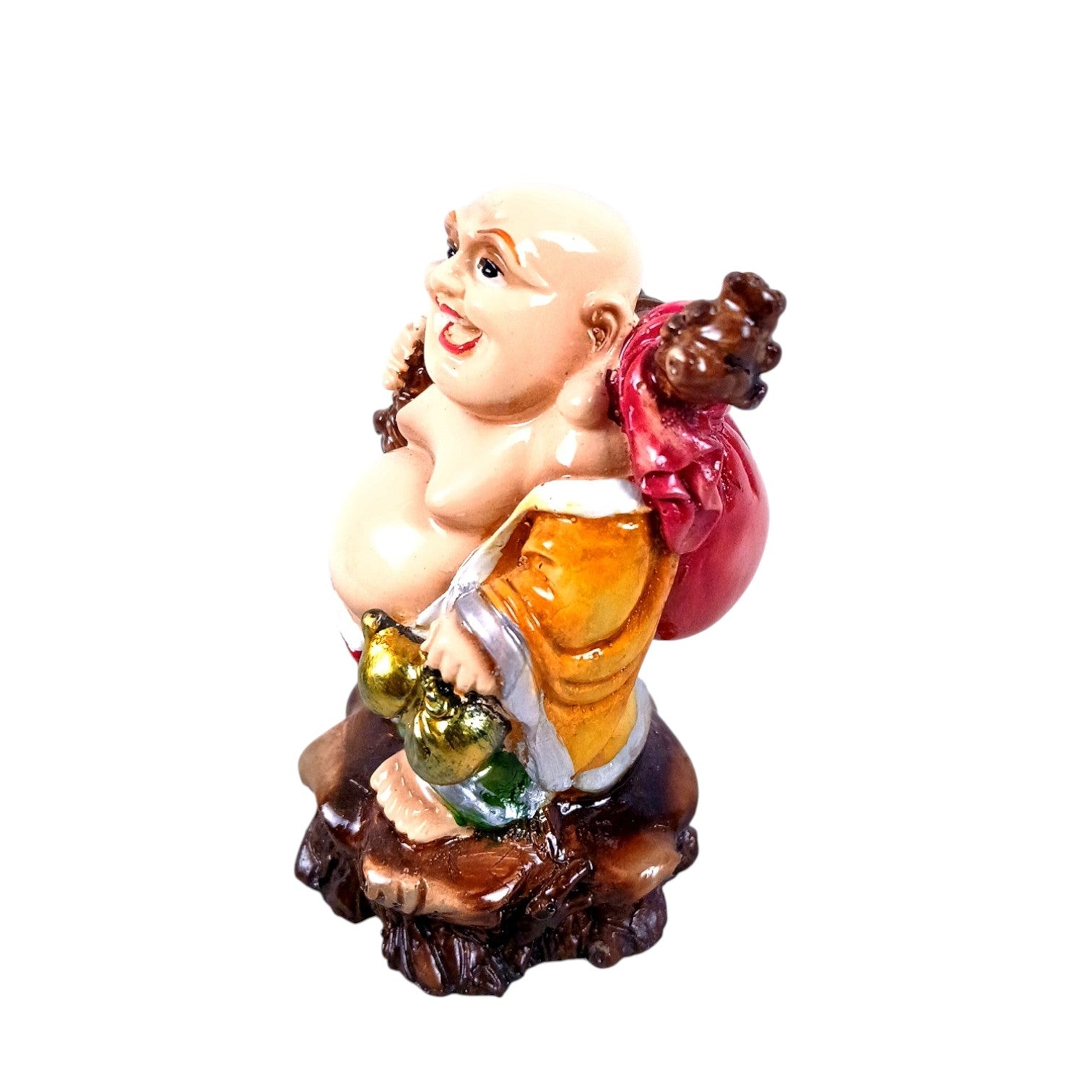  Laughing Buddha Statue With Gold Ingot | Monk Showpiece with Money Bag for financial prosperity & success in business,Health and Prosperity - For Home, Table & Office Decor & Gift - 4 Inch - Apkamart