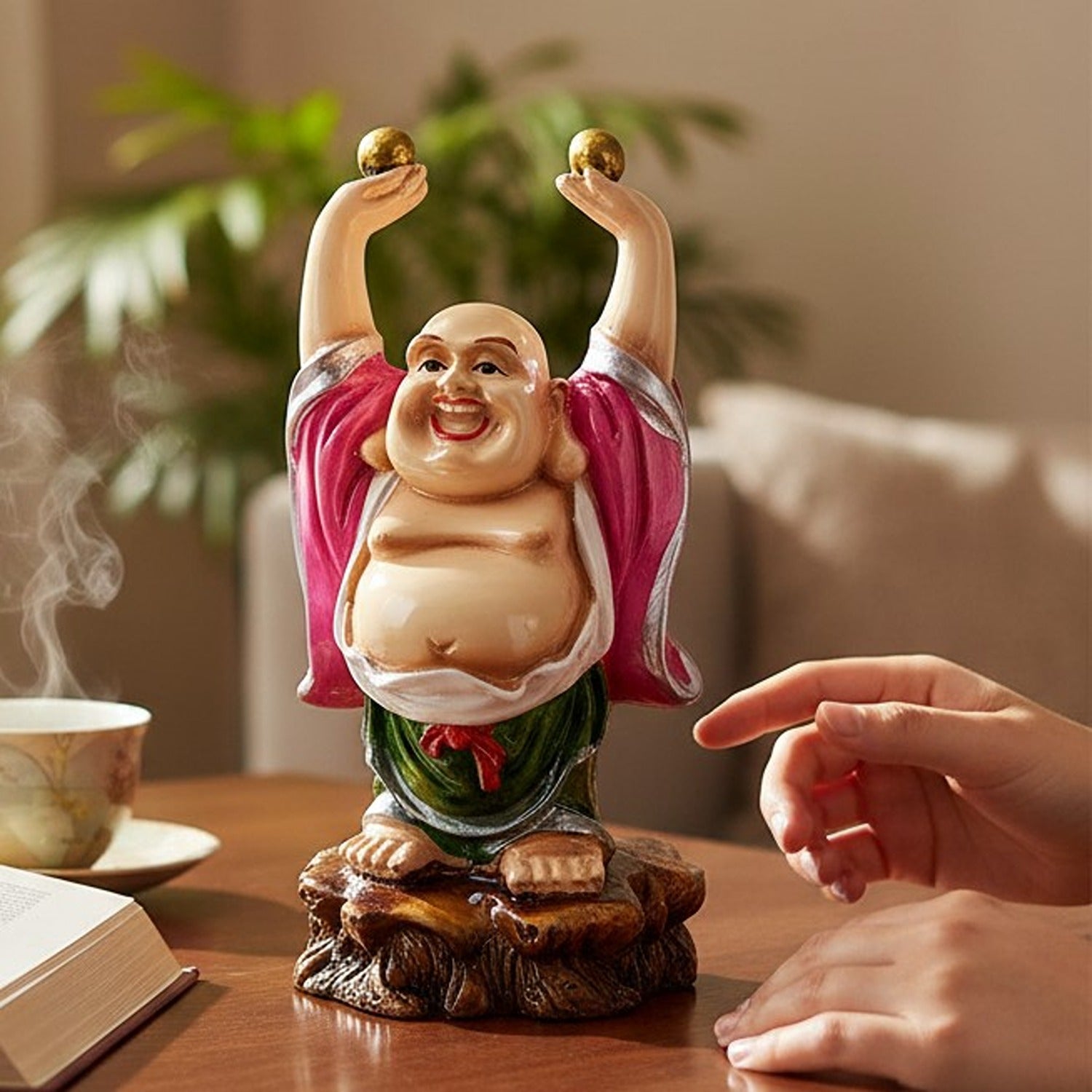  Laughing Buddha Statue | Monk Showpiece with Money Bag for Wealth | Good Luck, Victory, Success and Prosperity - For Home, Table & Office Decor & Gift - 5 Inch - Apkamart