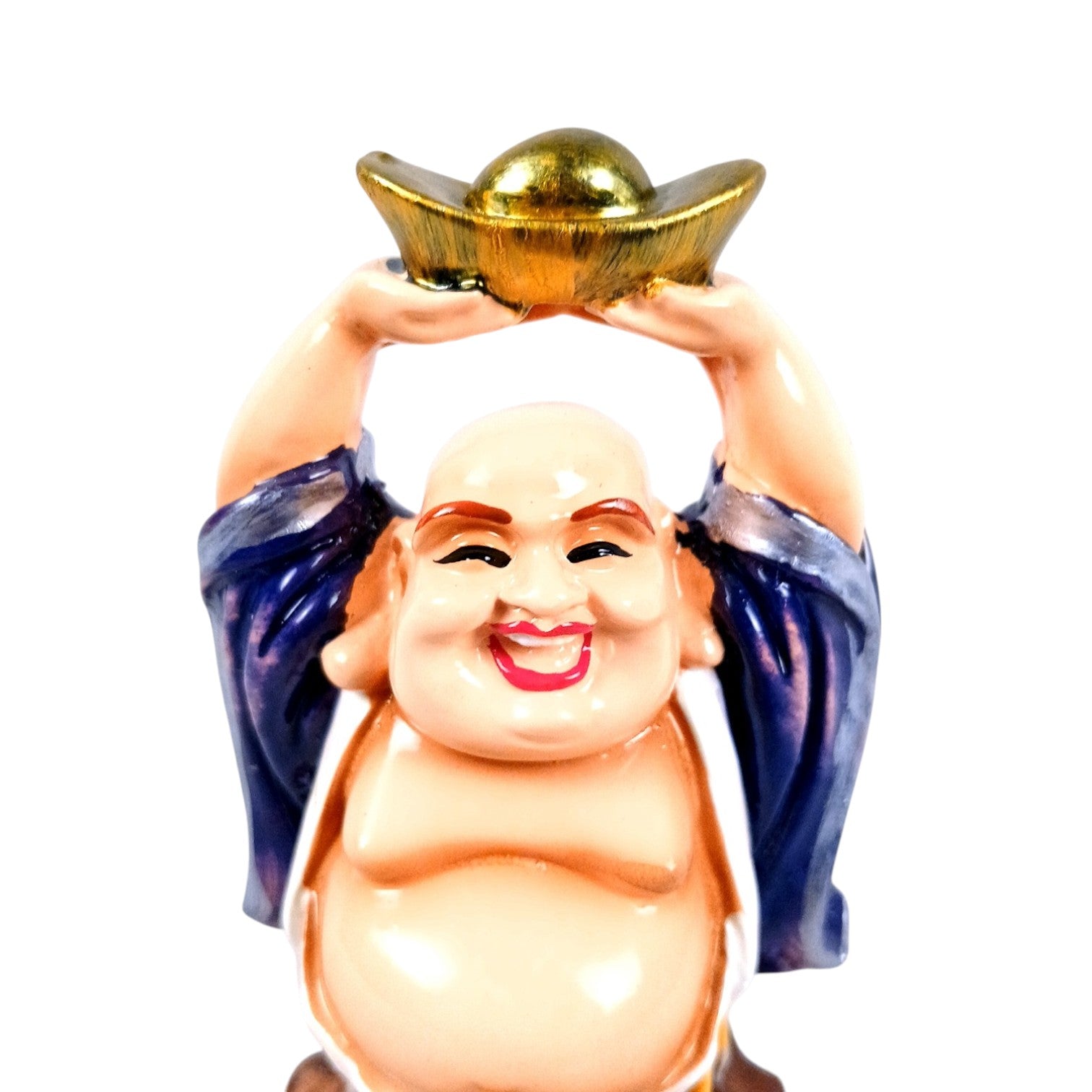 Laughing Buddha With Gold Ingo | Monk Showpiece with Money Bag for Wealth | Good Luck, Money, Health and Prosperity - For Home, Table & Office Decor & Gift - 5 Inch - Apkamart